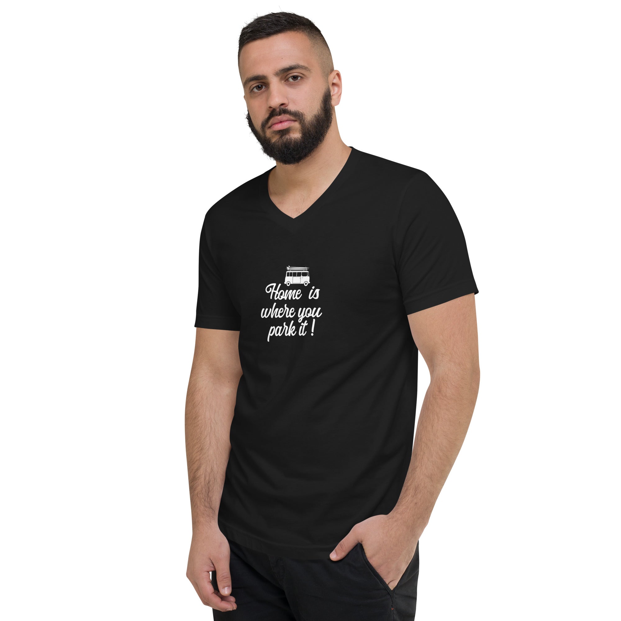 Unisex V-Neck T-Shirt White Surf Combi Home is where you park it