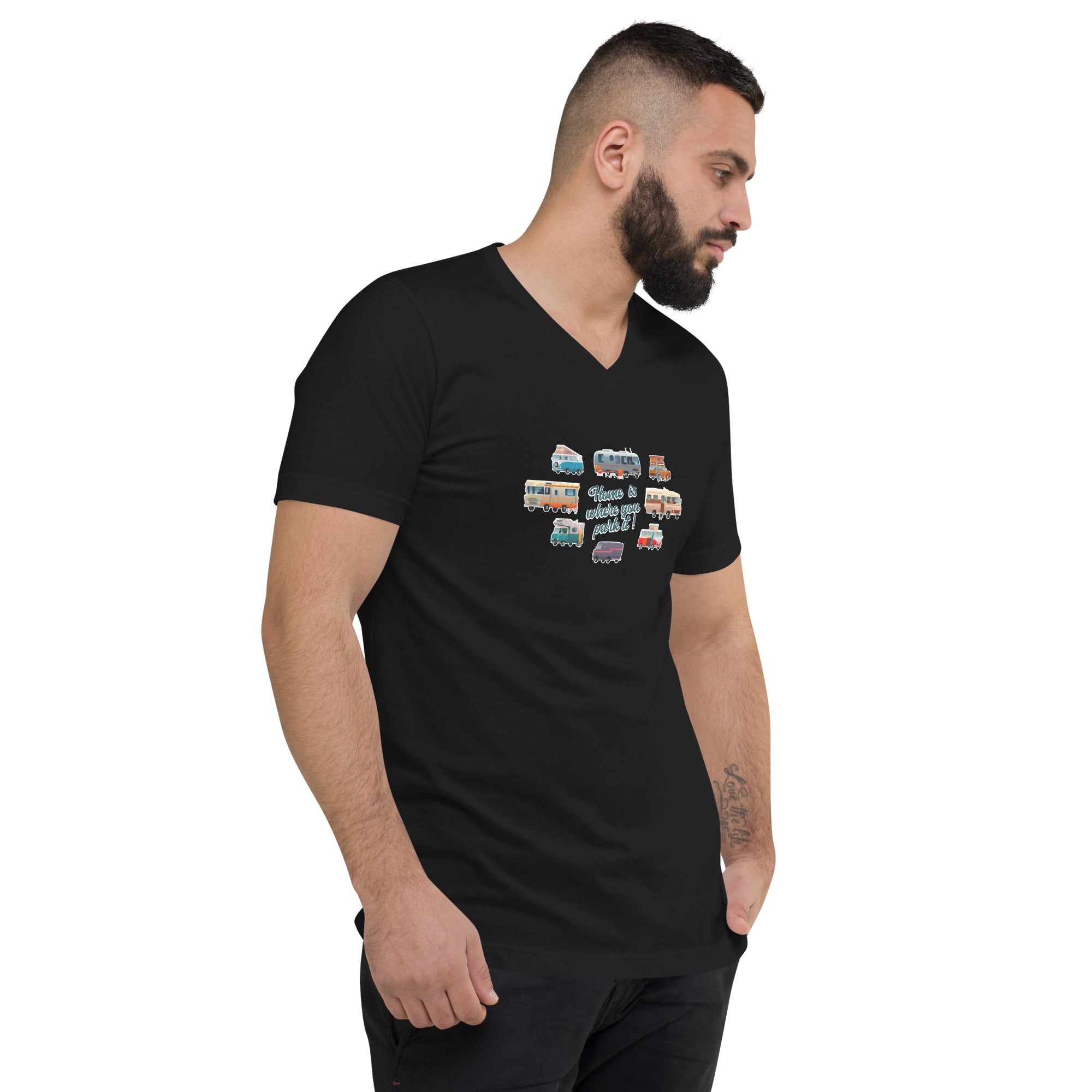 Unisex V-Neck T-Shirt Square Vintage Campers