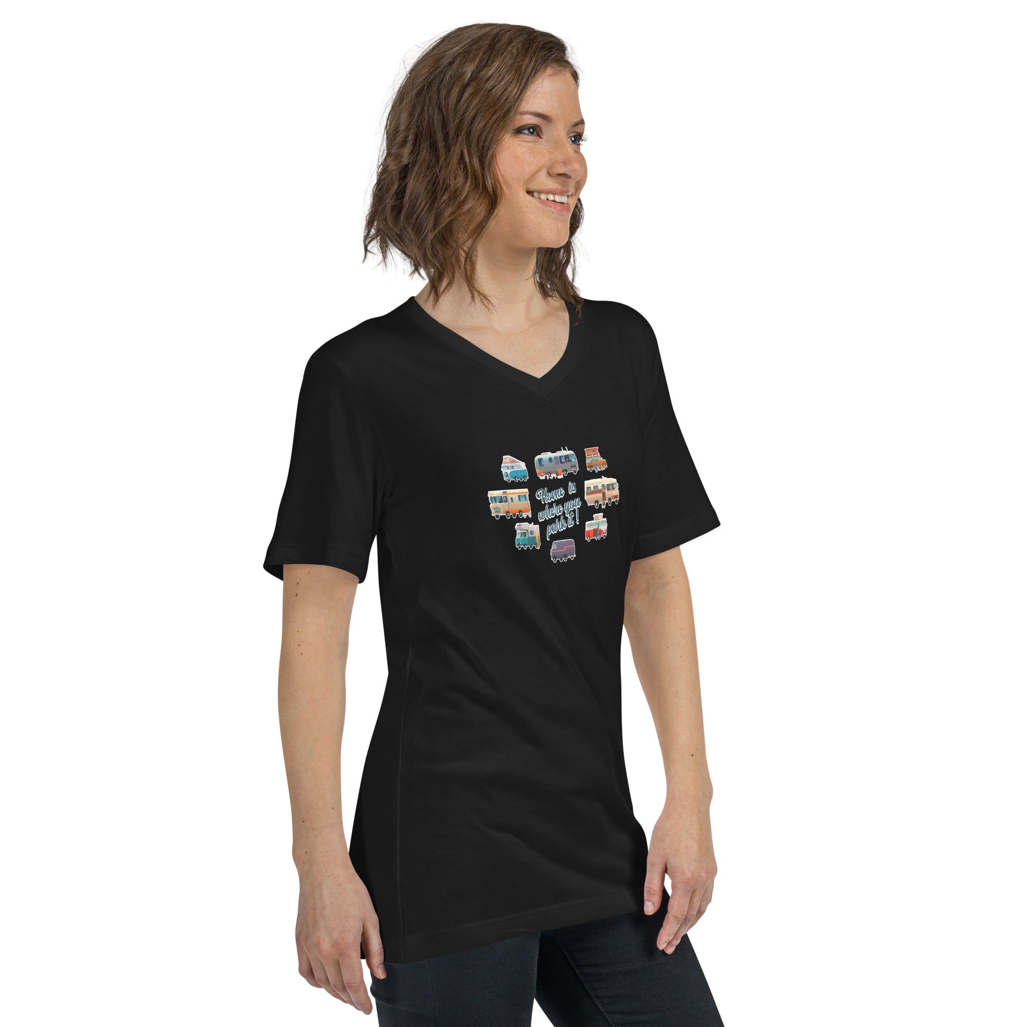Unisex V-Neck T-Shirt Square Vintage Campers