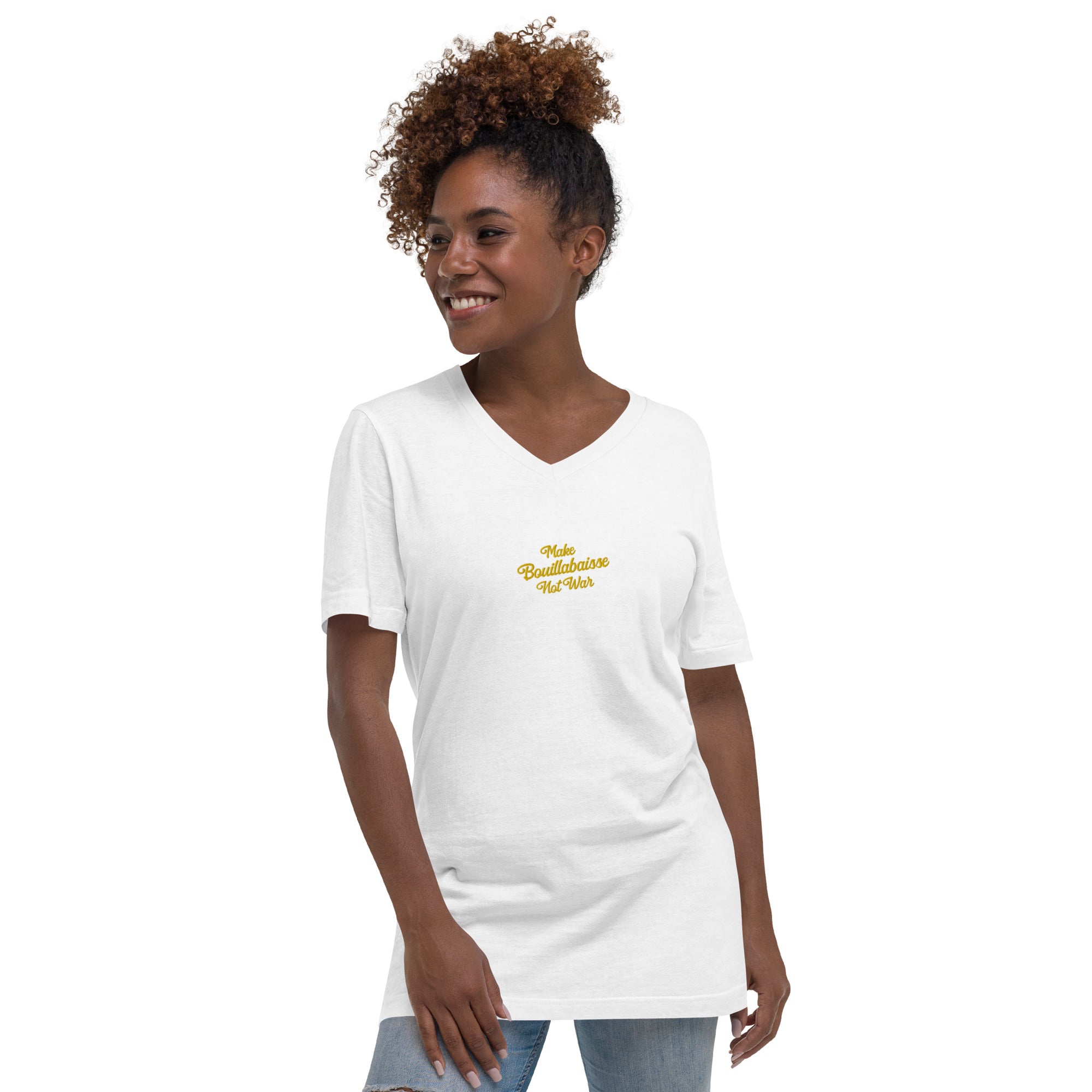 T-shirt unisexe Col V T-Shirt Make Bouillabaisse Not War brodé