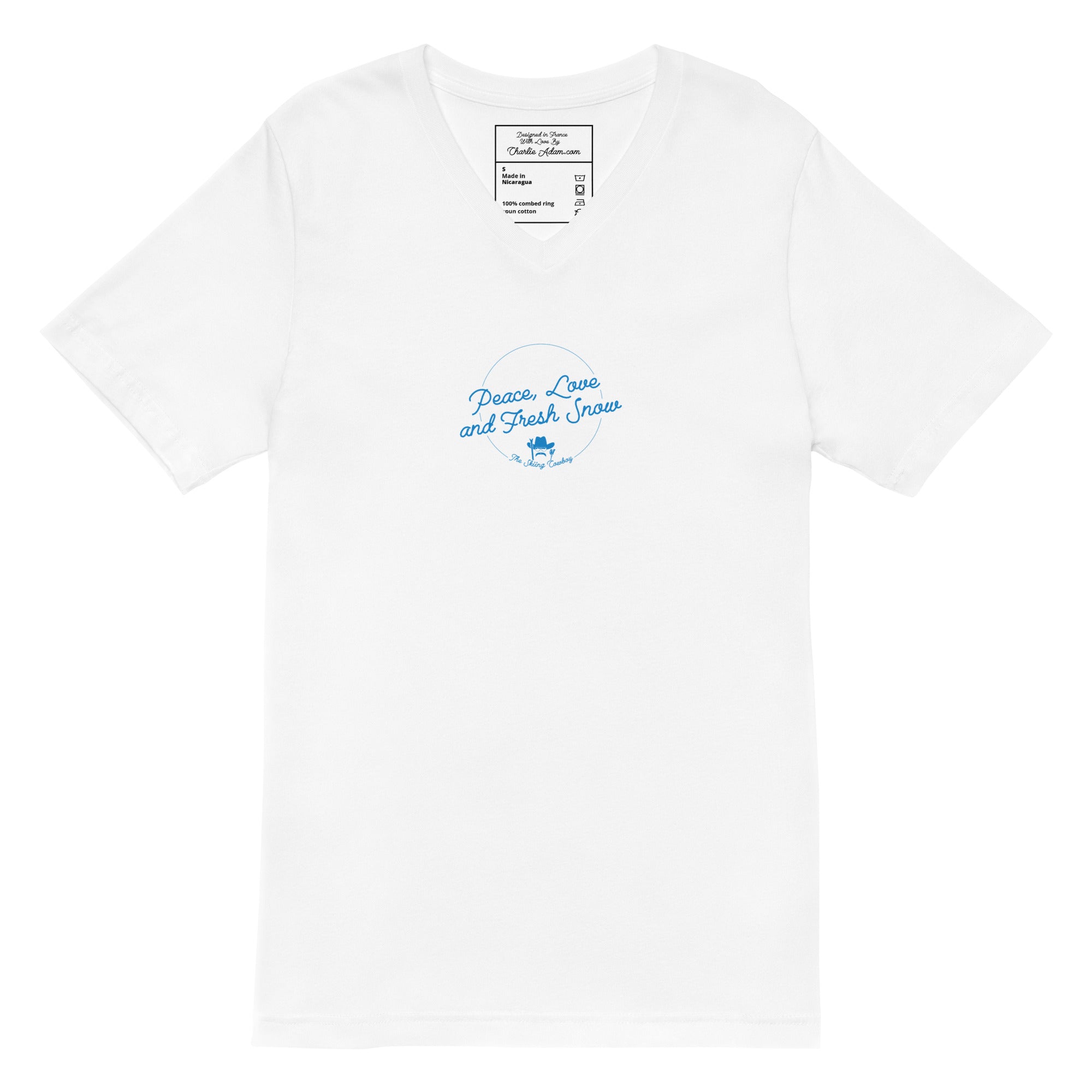 T-shirt unisexe Col V Peace, Love and Fresh Snow