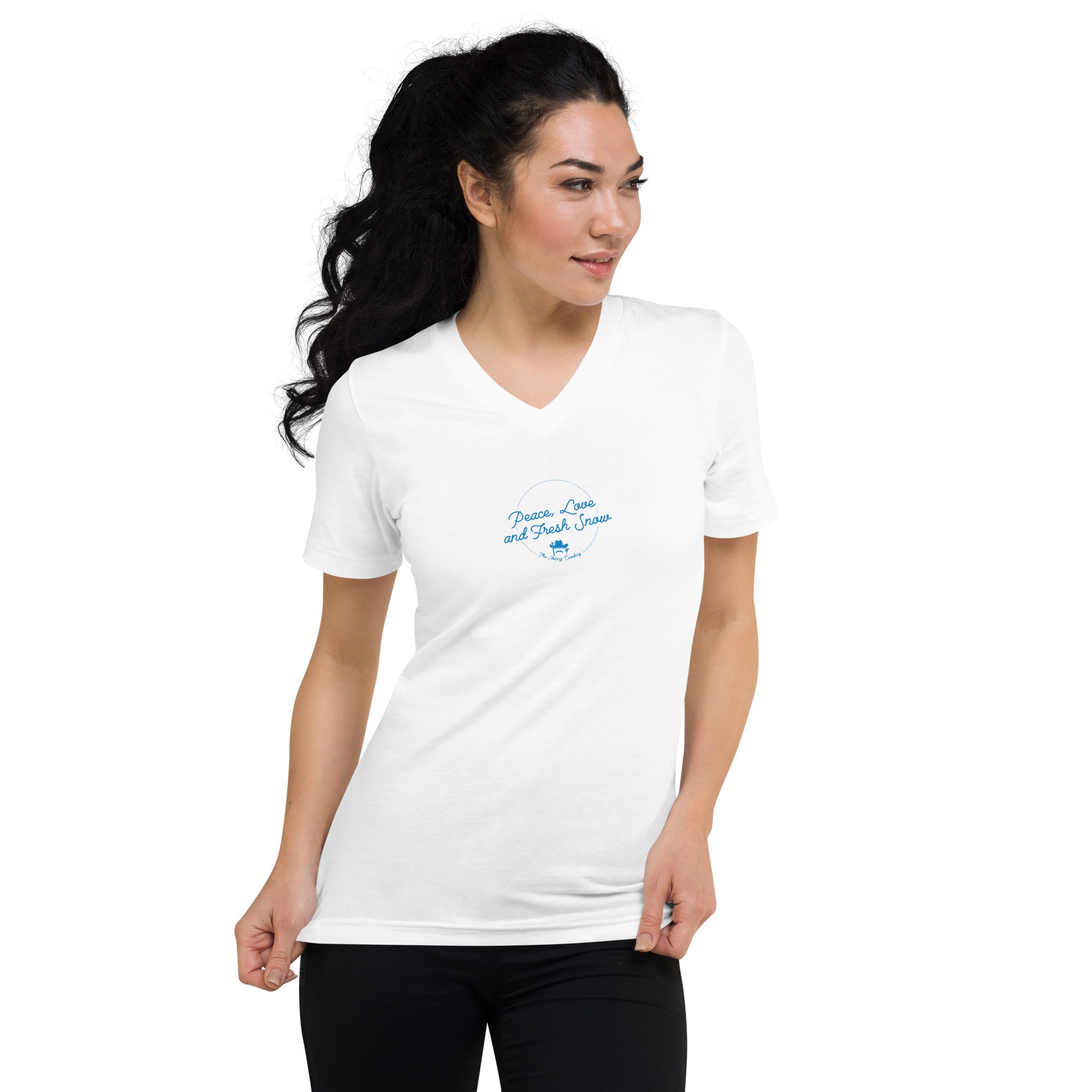 T-shirt unisexe Col V Peace, Love and Fresh Snow