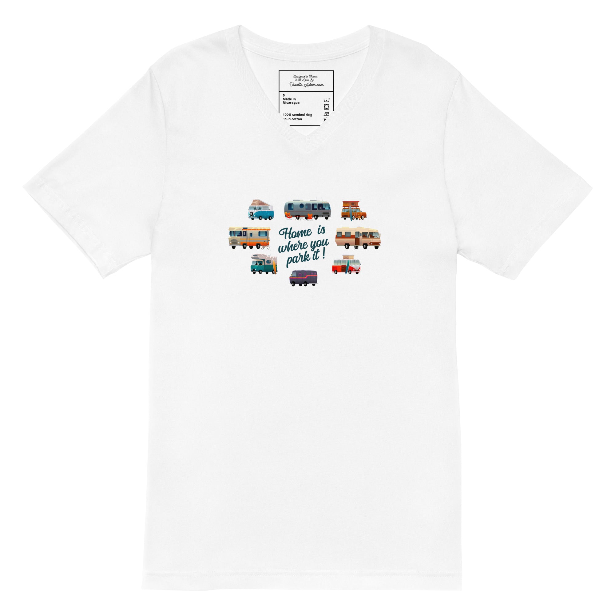 Unisex V-Neck T-Shirt Square Vintage Campers
