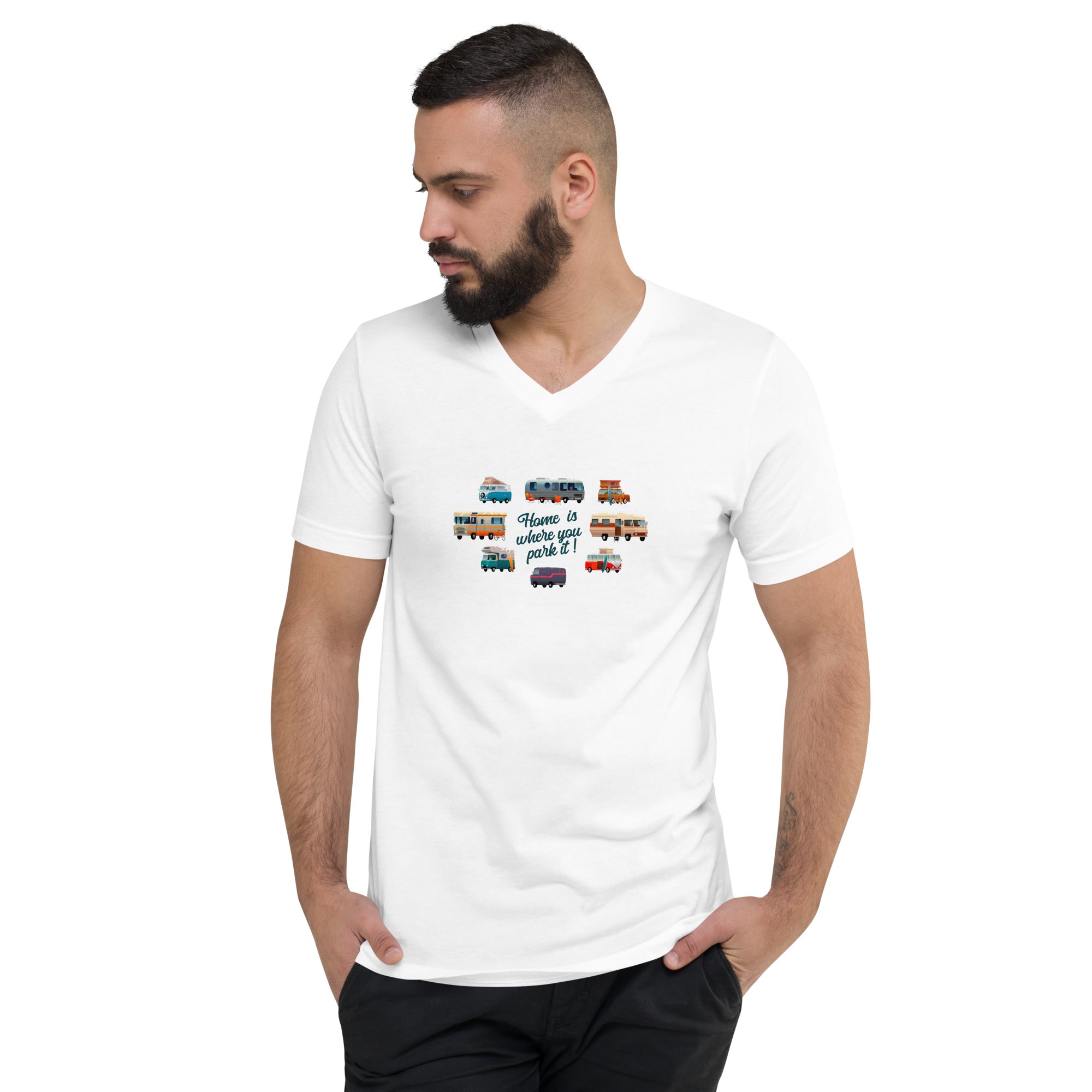 Unisex V-Neck T-Shirt Square Vintage Campers