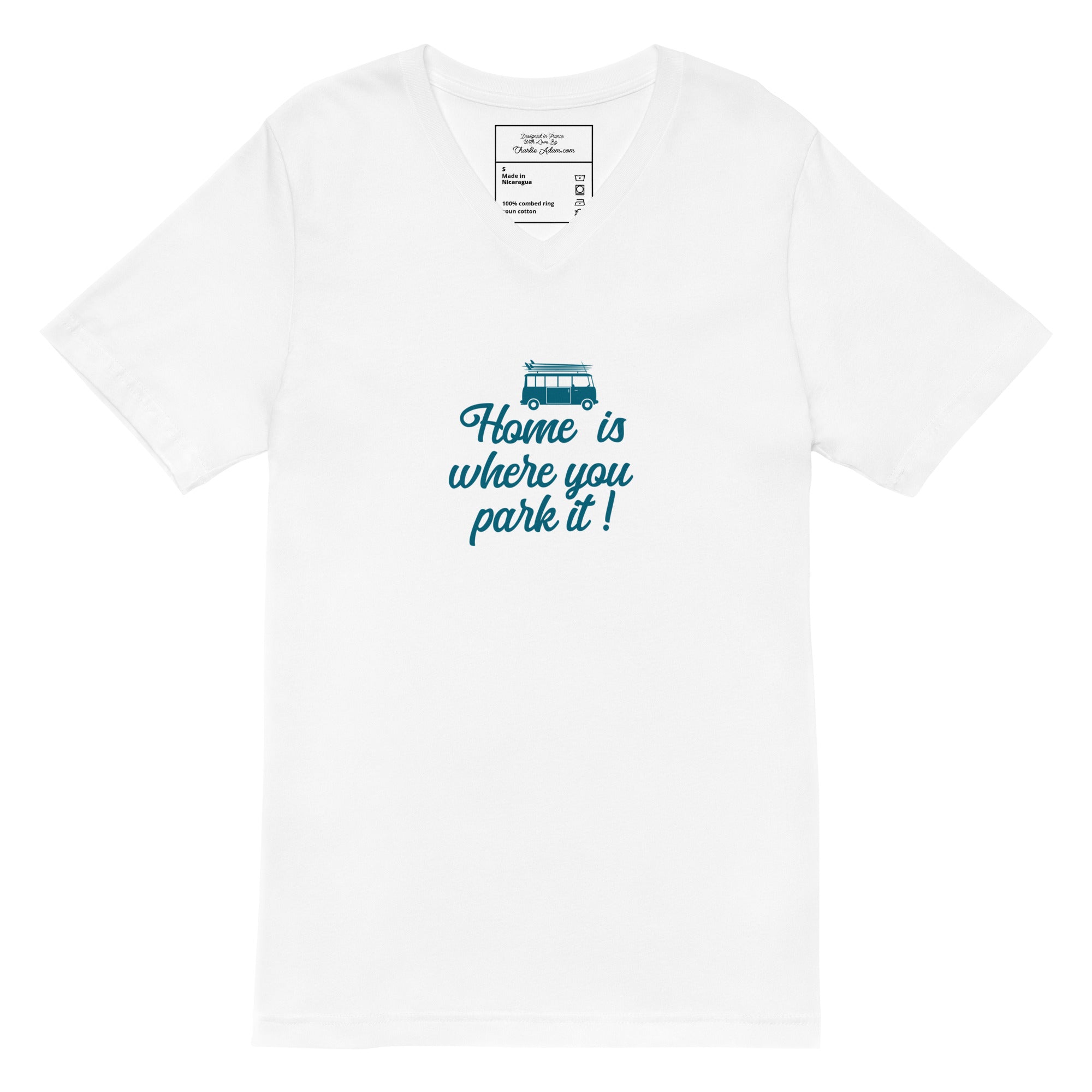 T-shirt unisexe Col V Blue Surf Combi Home is where you park it