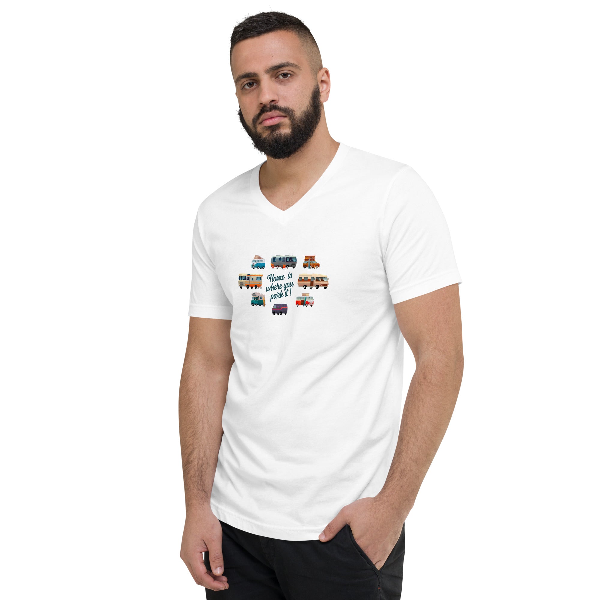 Unisex V-Neck T-Shirt Square Vintage Campers