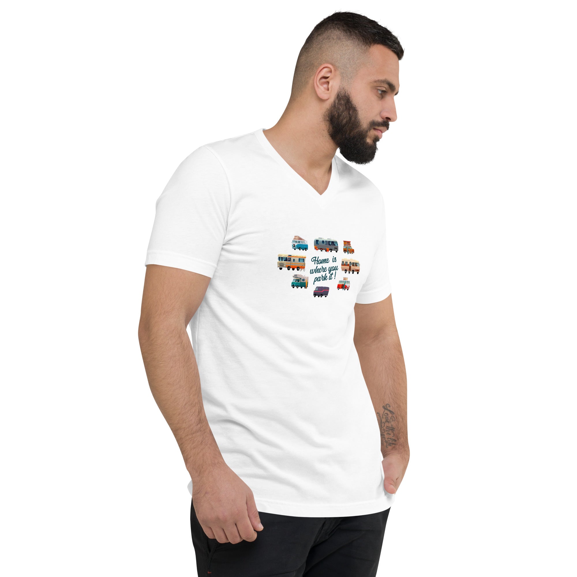 Unisex V-Neck T-Shirt Square Vintage Campers