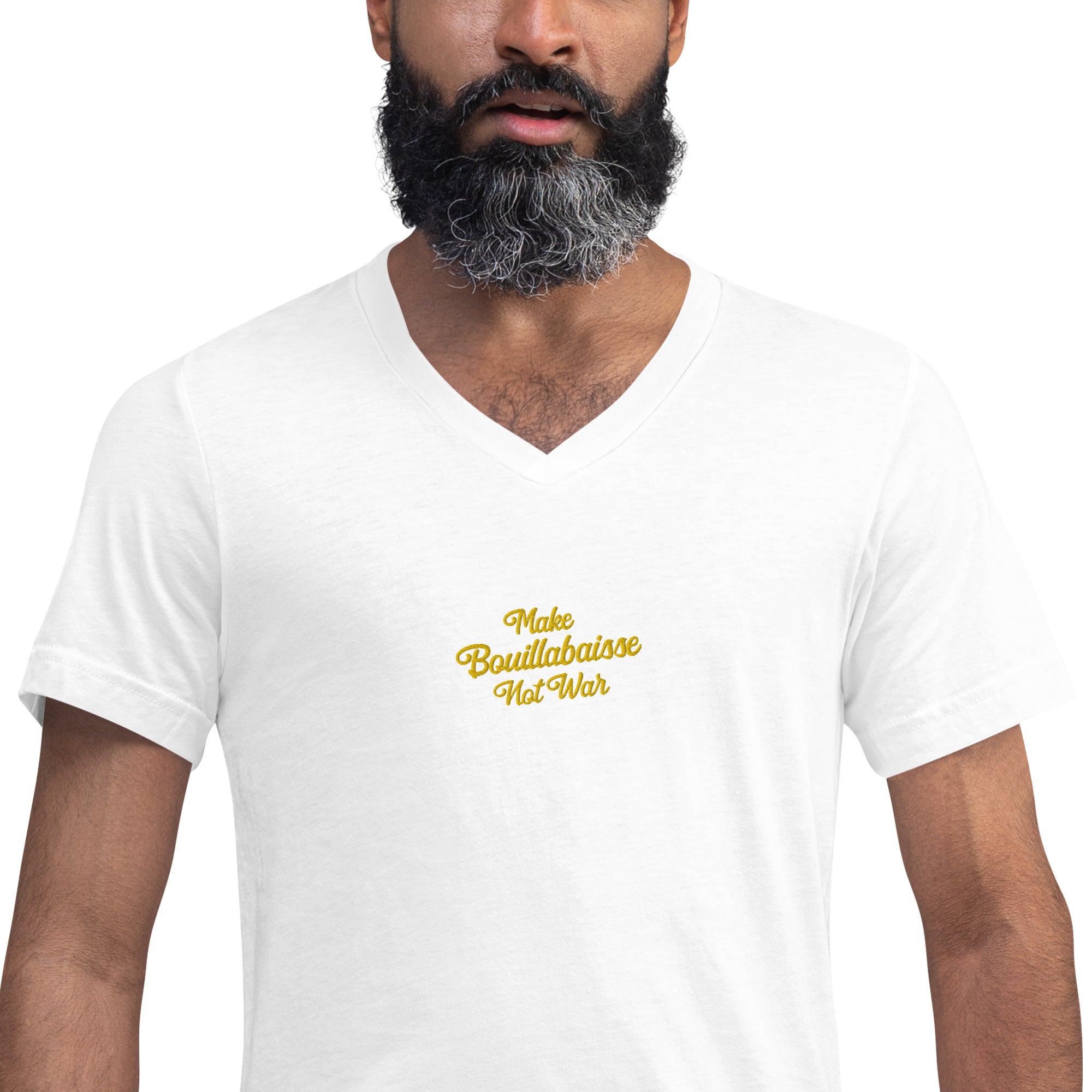 T-shirt unisexe Col V T-Shirt Make Bouillabaisse Not War brodé