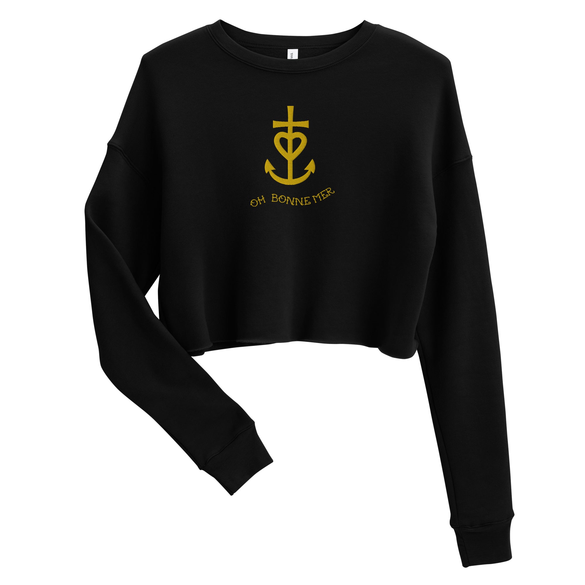 Sweat-Shirt Crop-Top Croix de Camargue dorée avec texte Oh Bonne mer grand motif brodé