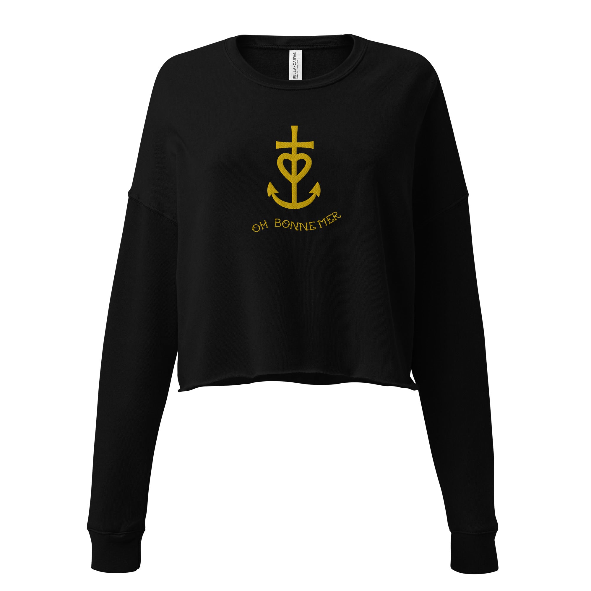 Sweat-Shirt Crop-Top Croix de Camargue dorée avec texte Oh Bonne mer grand motif brodé