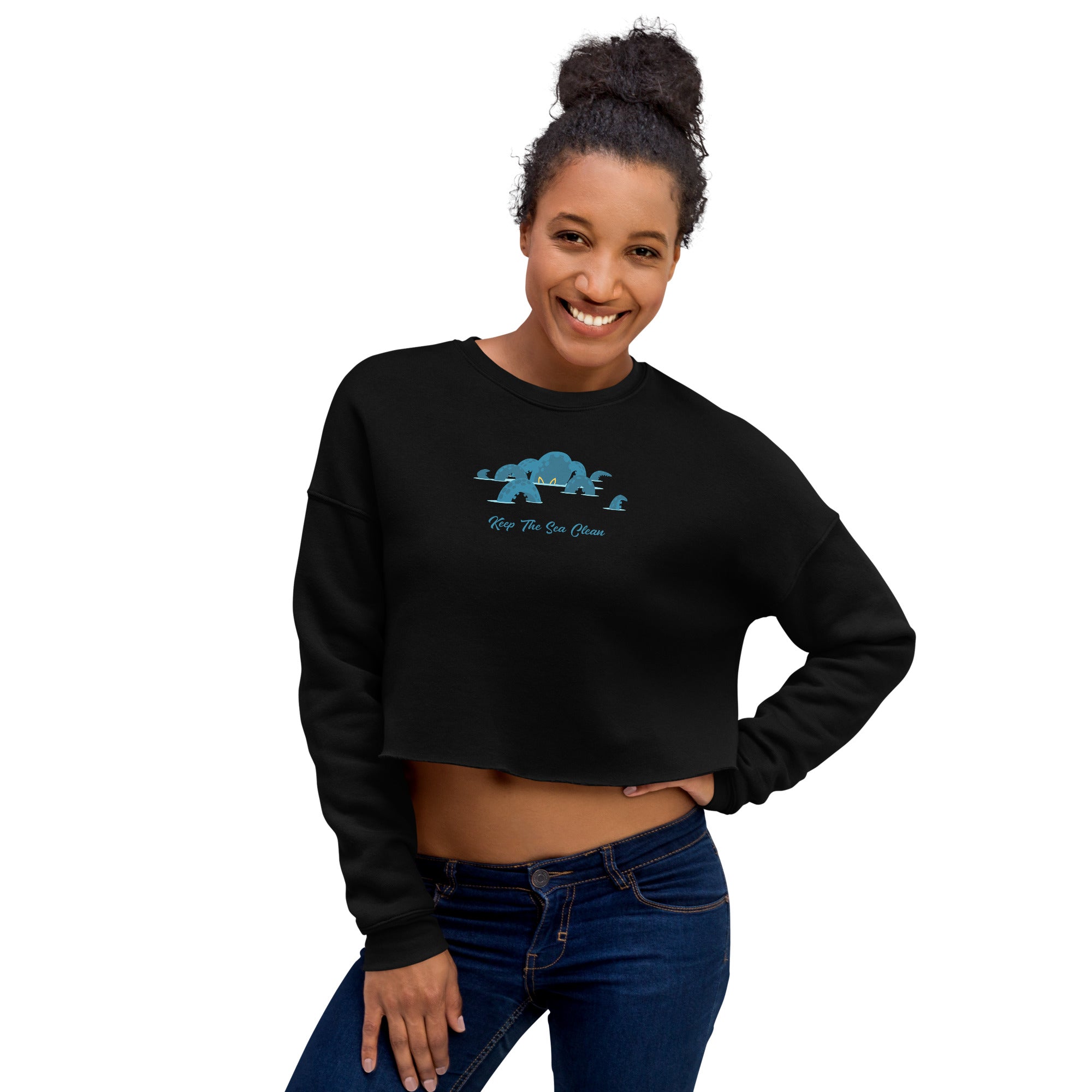 Sweat-Shirt Crop-Top Octopus Blue