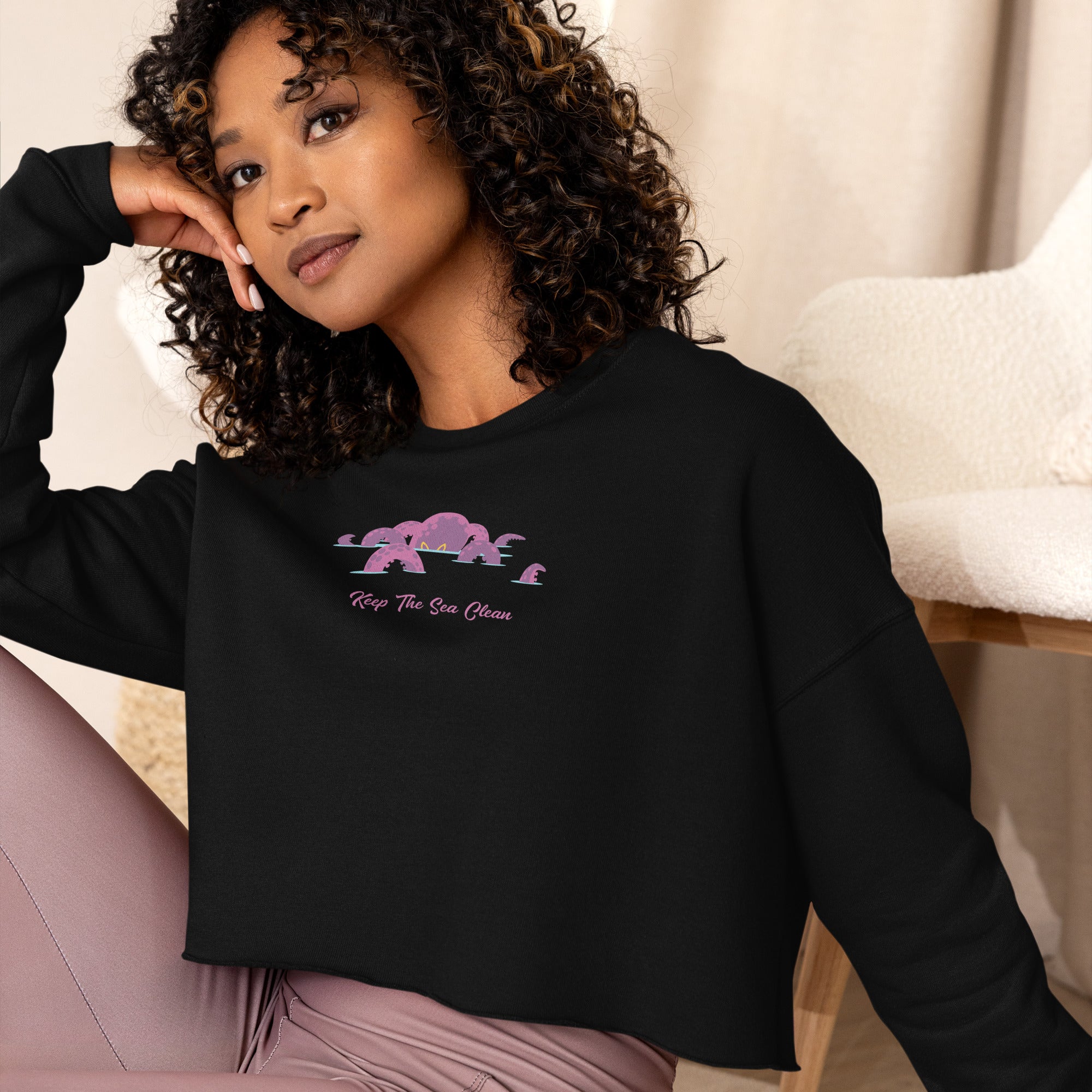 Sweat-Shirt Crop-Top Octopus Purple