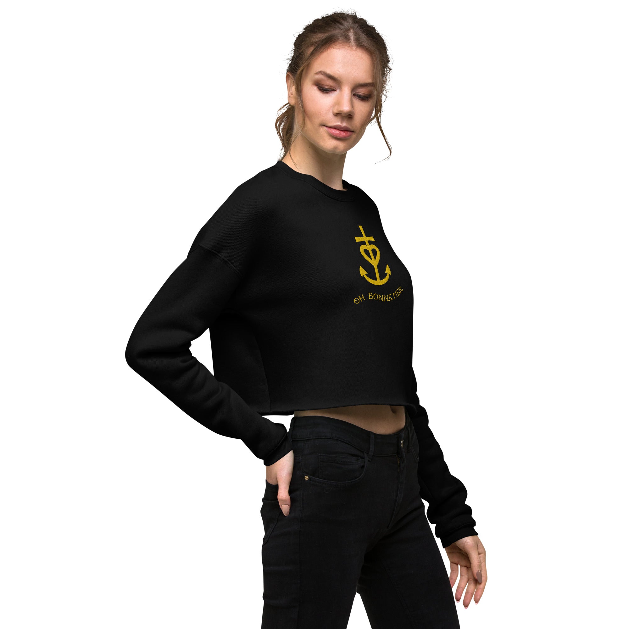 Sweat-Shirt Crop-Top Croix de Camargue dorée avec texte Oh Bonne mer grand motif brodé