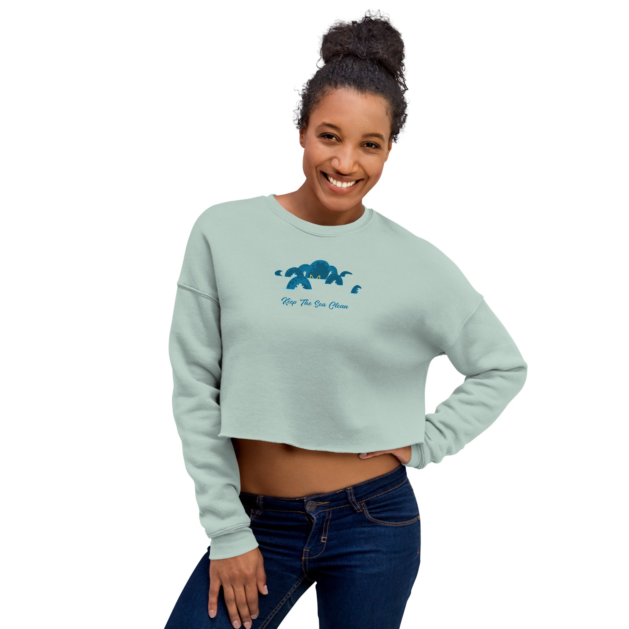 Sweat-Shirt Crop-Top Octopus Blue