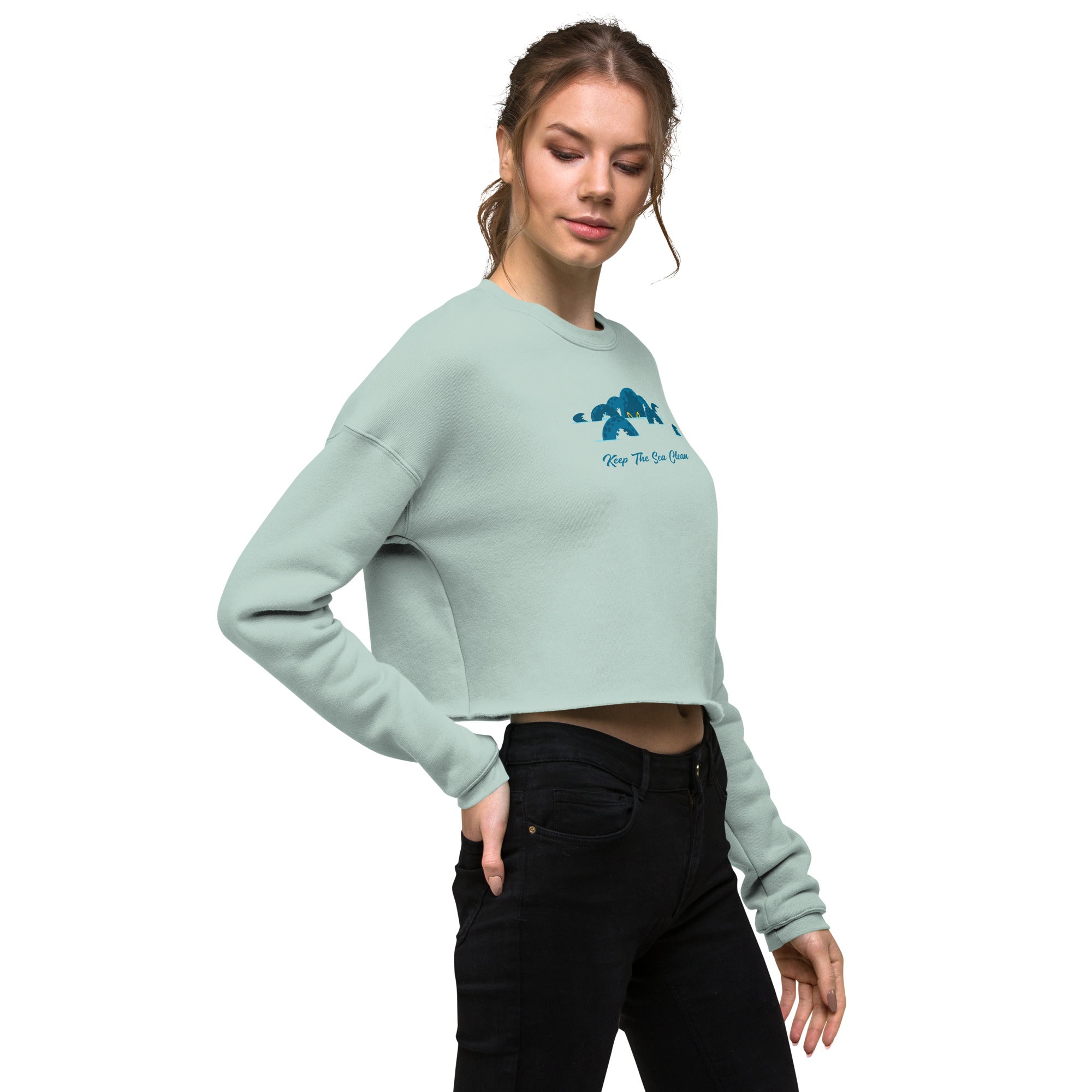 Sweat-Shirt Crop-Top Octopus Blue
