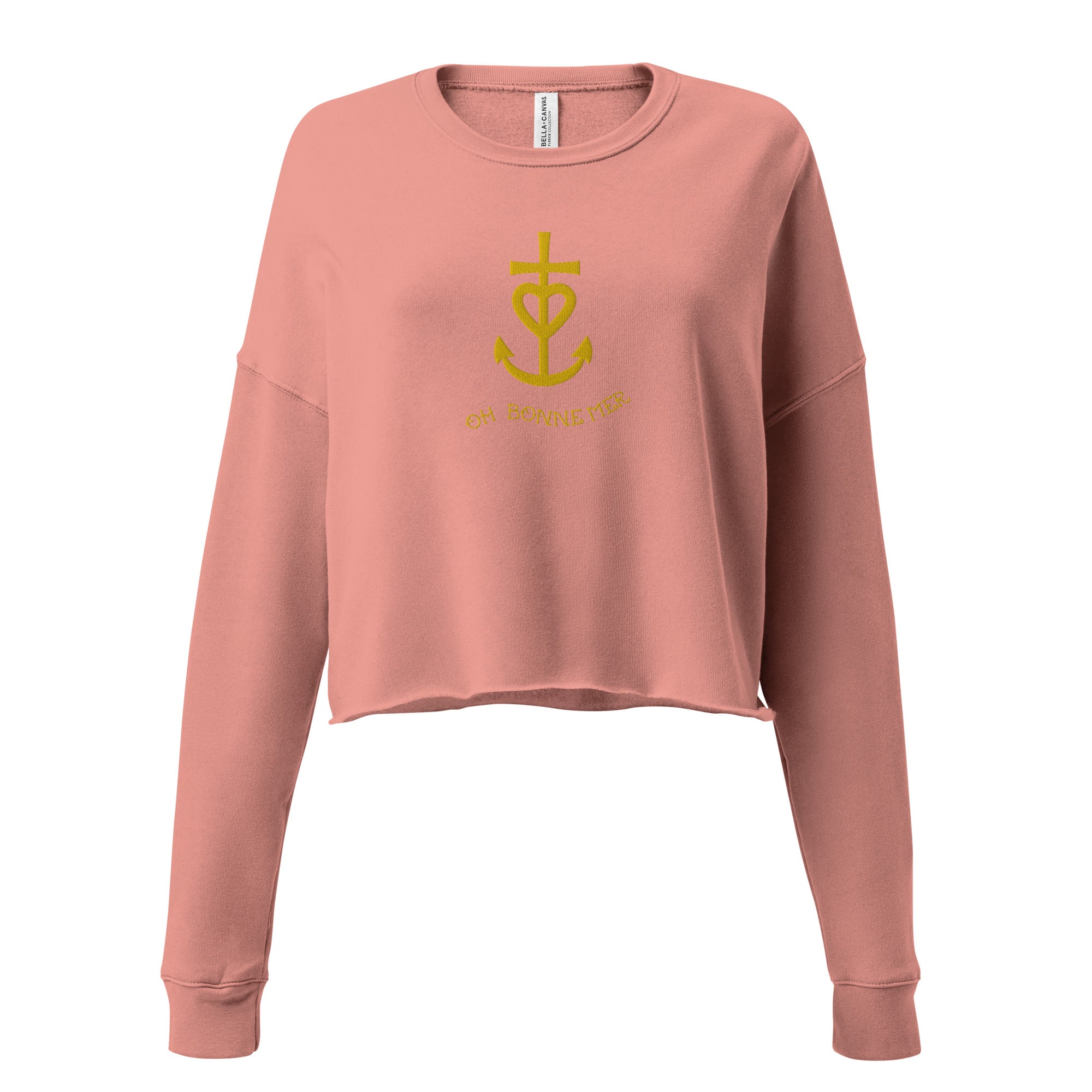 Sweat-Shirt Crop-Top Croix de Camargue dorée avec texte Oh Bonne mer grand motif brodé
