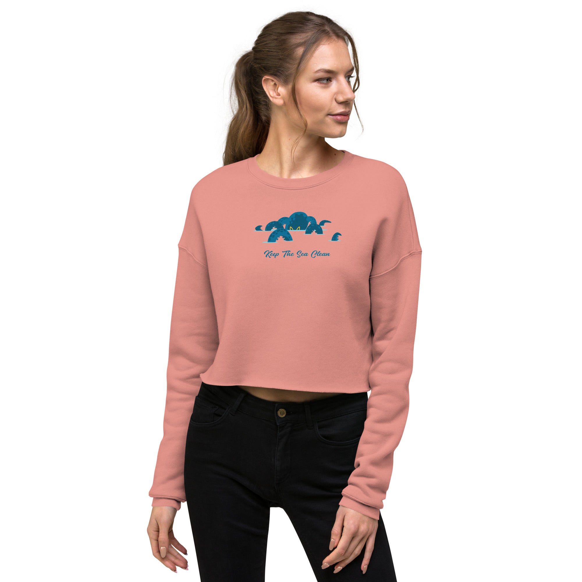 Sweat-Shirt Crop-Top Octopus Blue