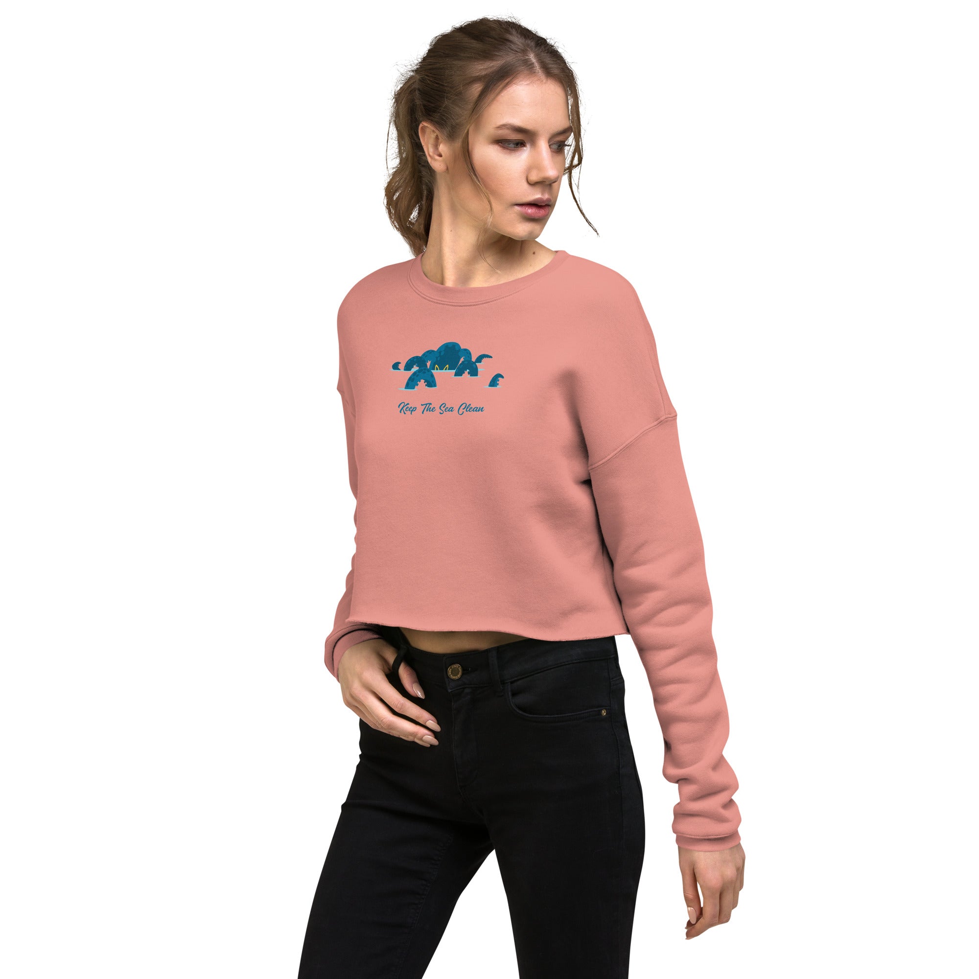 Sweat-Shirt Crop-Top Octopus Blue