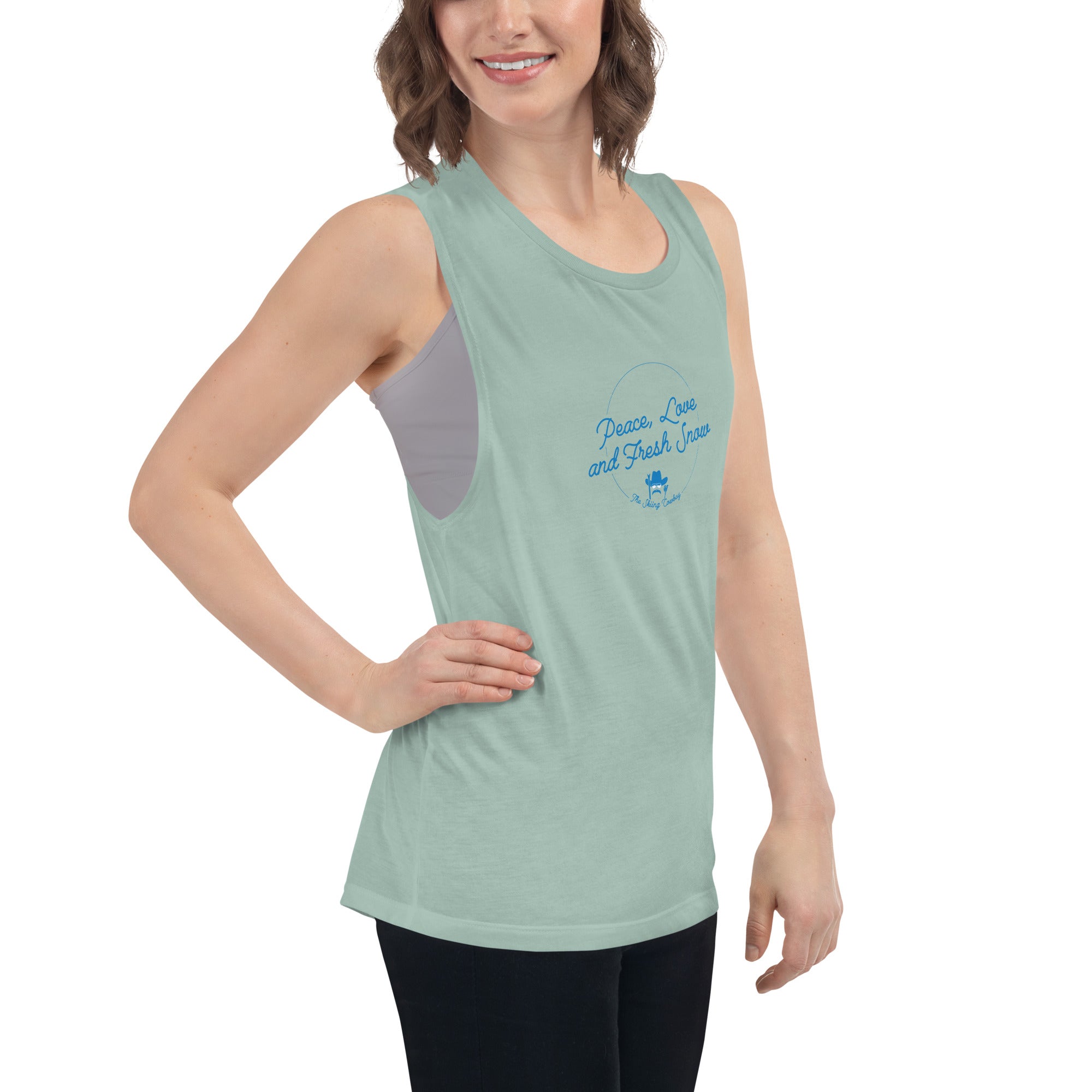 T-Shirt sans manches pour Femme Peace, Love and Fresh Snow