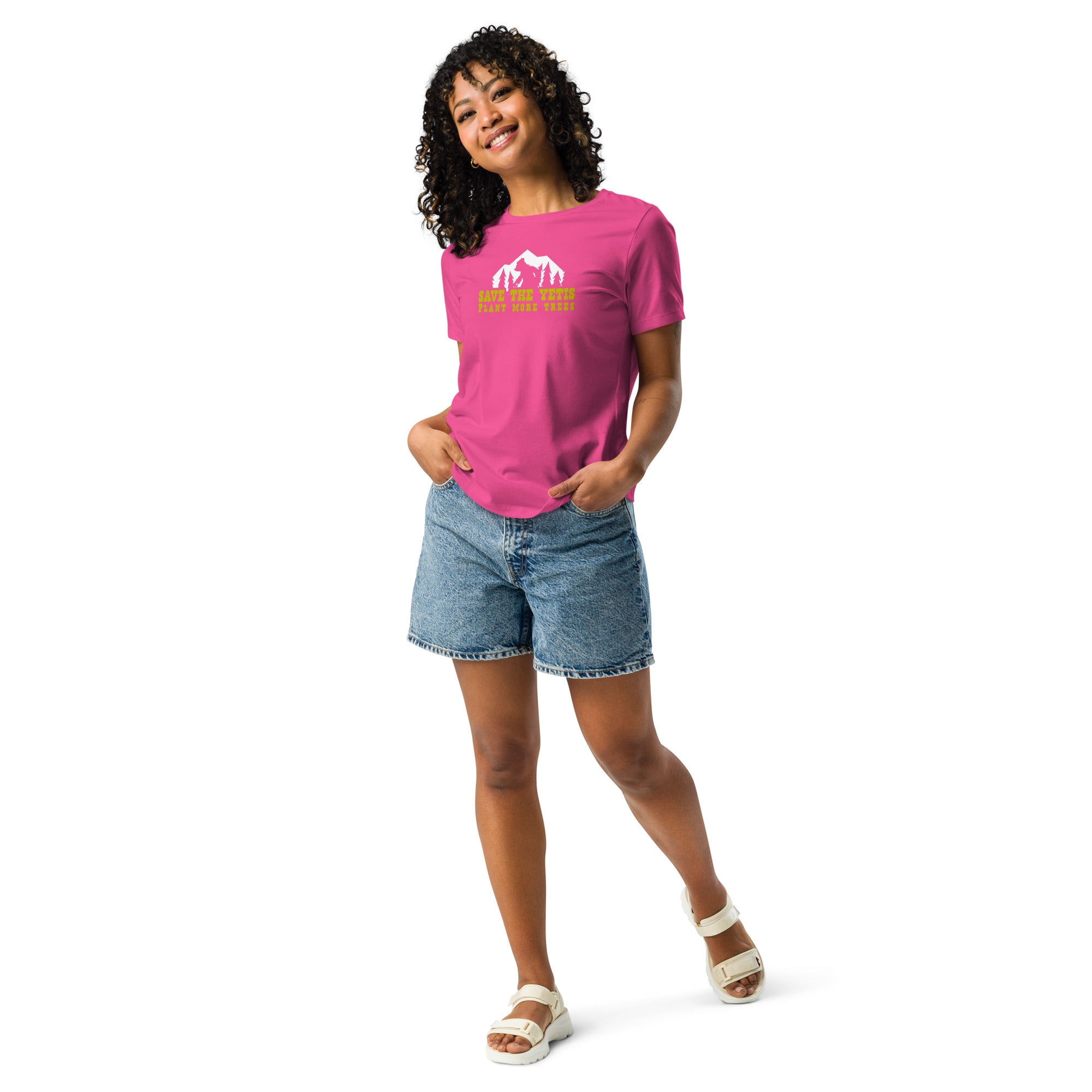 Women's Relaxed T-Shirt Save the Yetis Plant more Trees on bright colors
