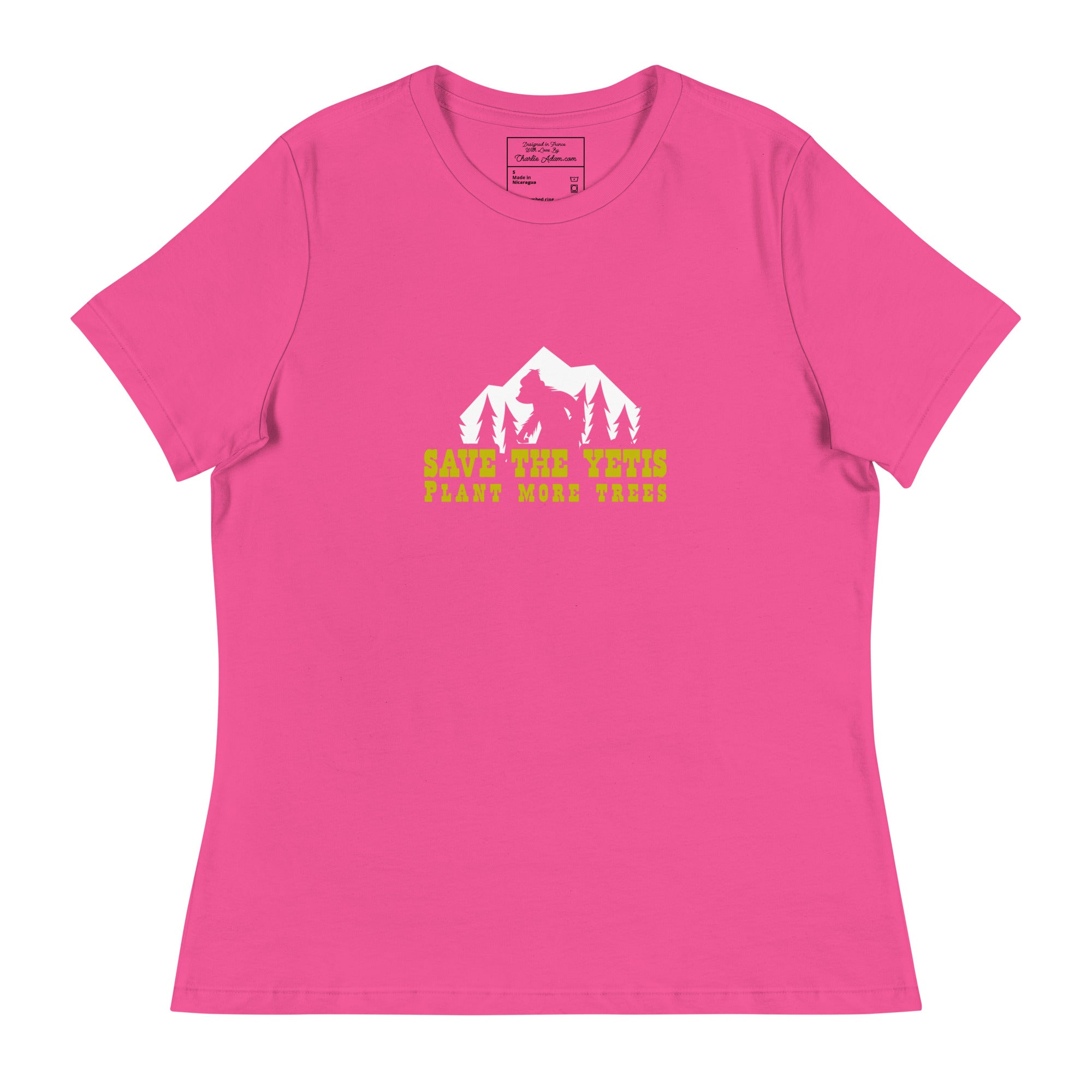 Women's Relaxed T-Shirt Save the Yetis Plant more Trees on bright colors