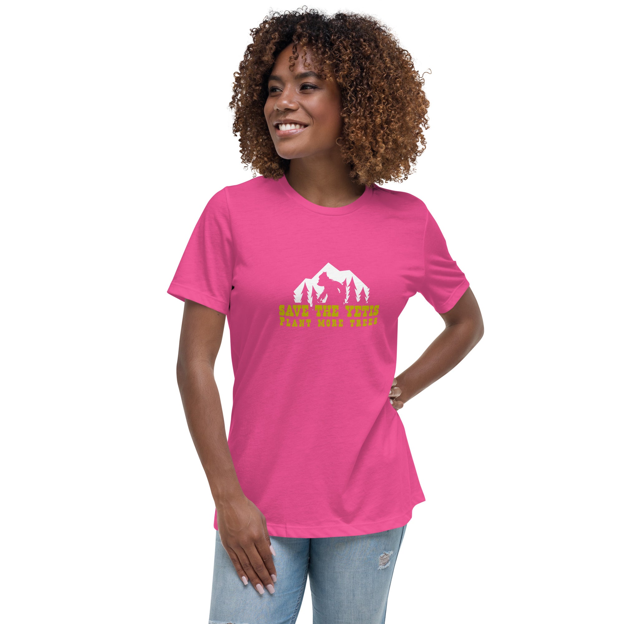 Women's Relaxed T-Shirt Save the Yetis Plant more Trees on bright colors