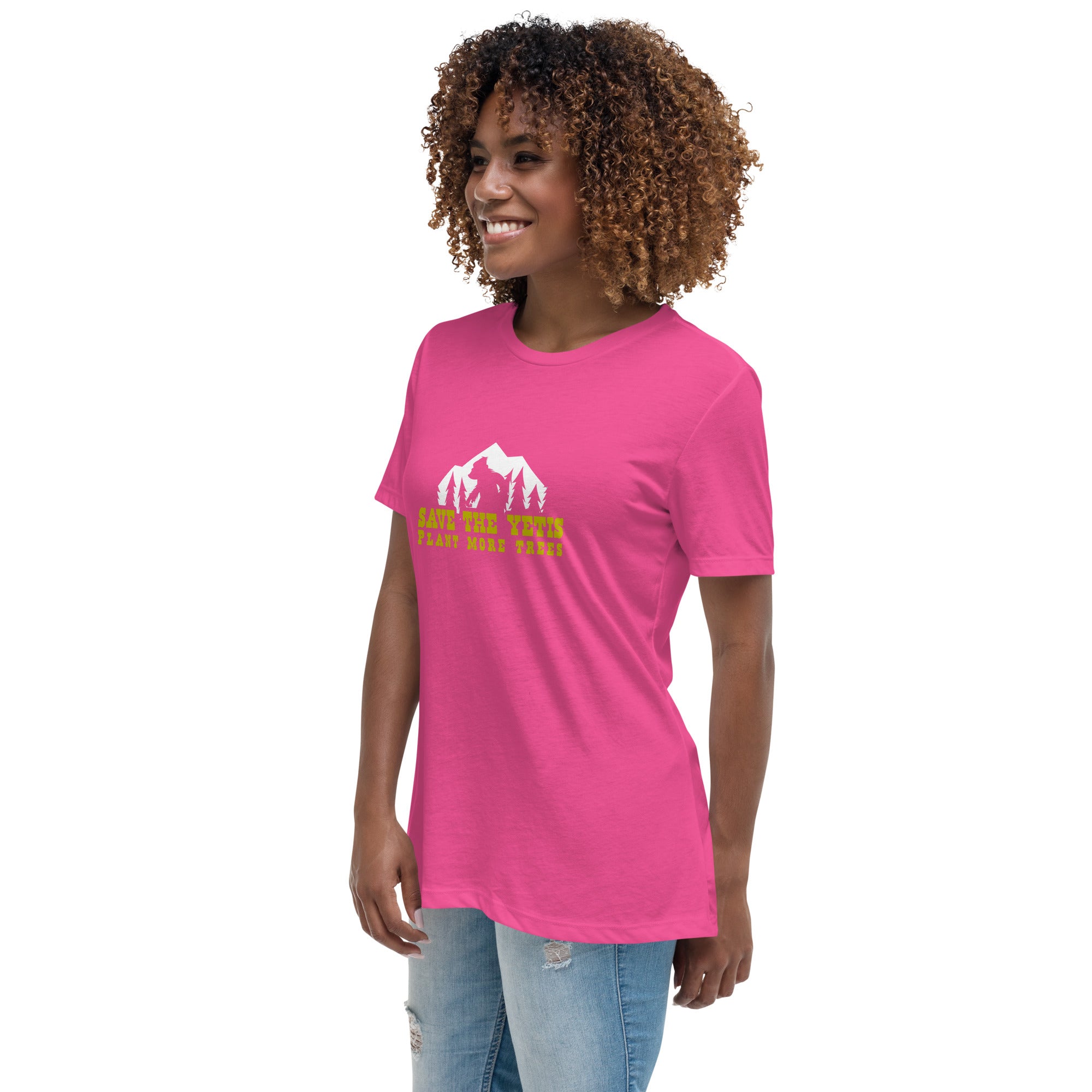 Women's Relaxed T-Shirt Save the Yetis Plant more Trees on bright colors