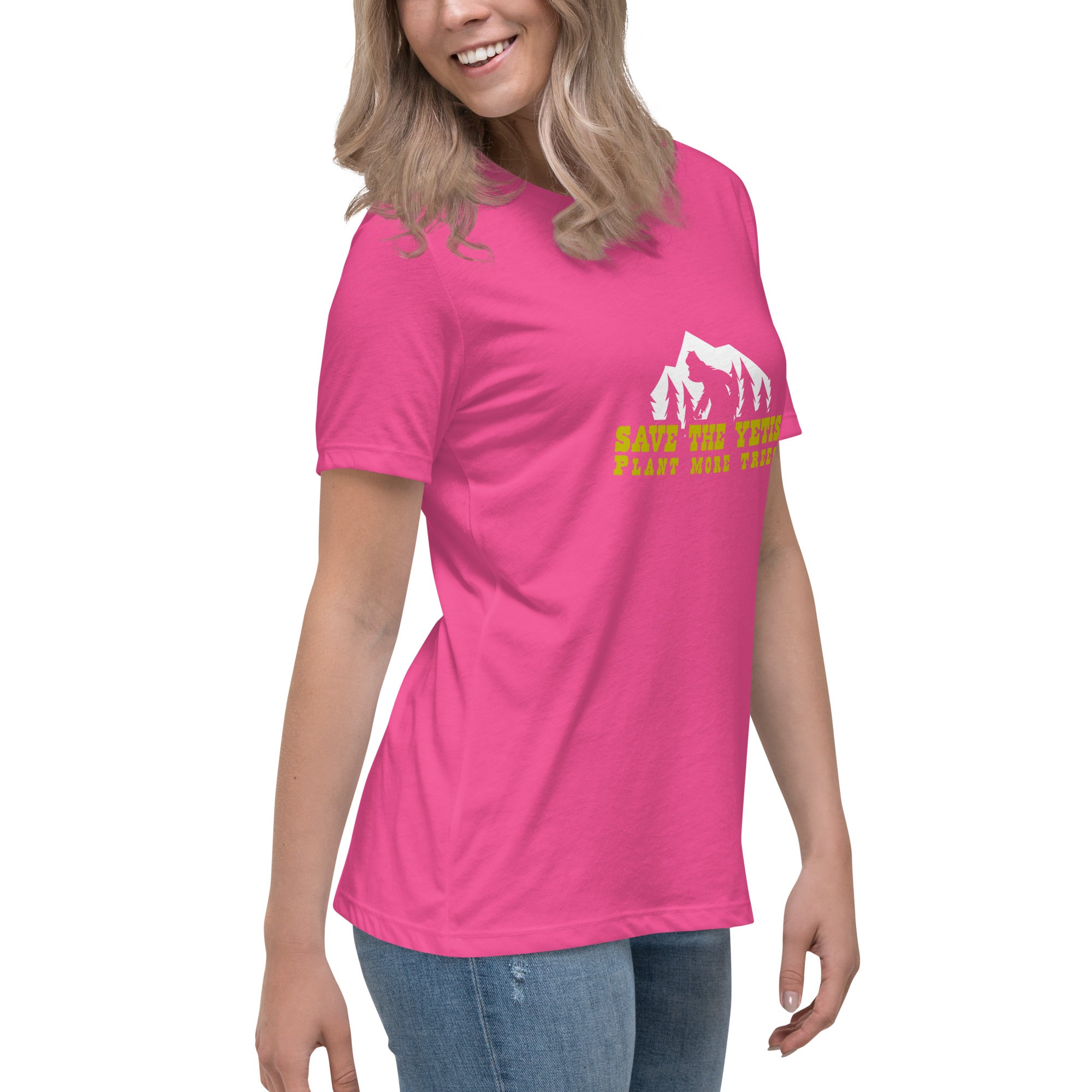 Women's Relaxed T-Shirt Save the Yetis Plant more Trees on bright colors