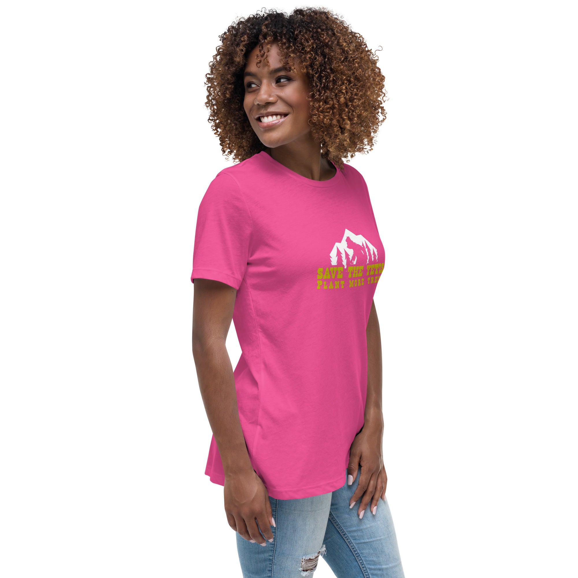 Women's Relaxed T-Shirt Save the Yetis Plant more Trees on bright colors