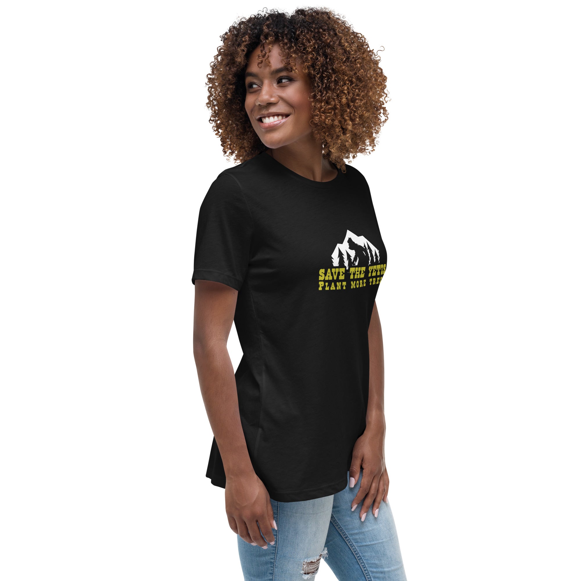 T-shirt décontracté pour femme Save the Yetis Plant more Trees sur couleurs foncées