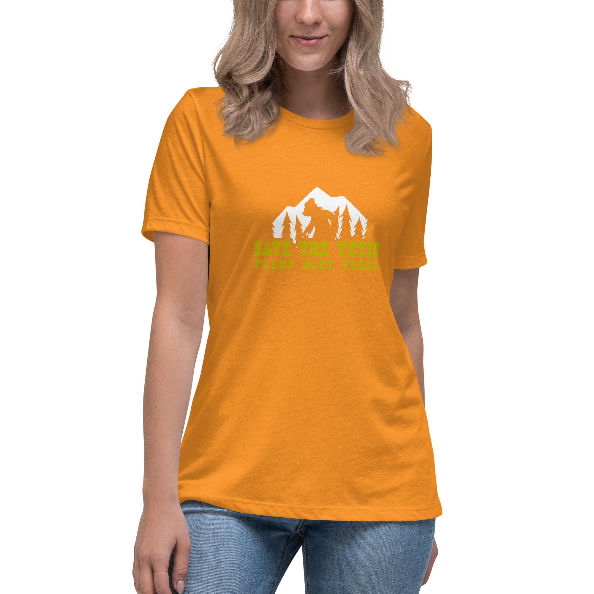 Women's Relaxed T-Shirt Save the Yetis Plant more Trees on bright colors