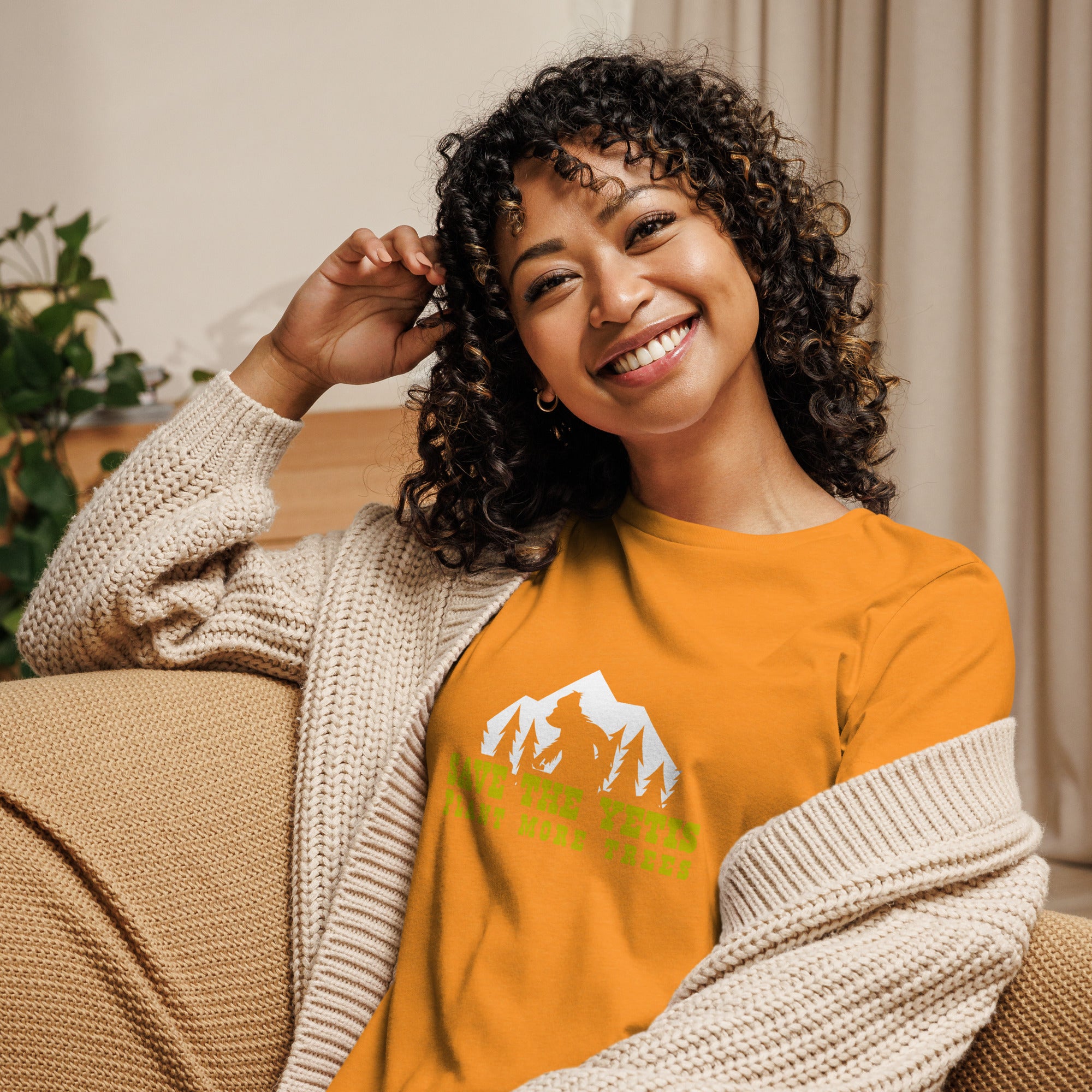 Women's Relaxed T-Shirt Save the Yetis Plant more Trees on bright colors