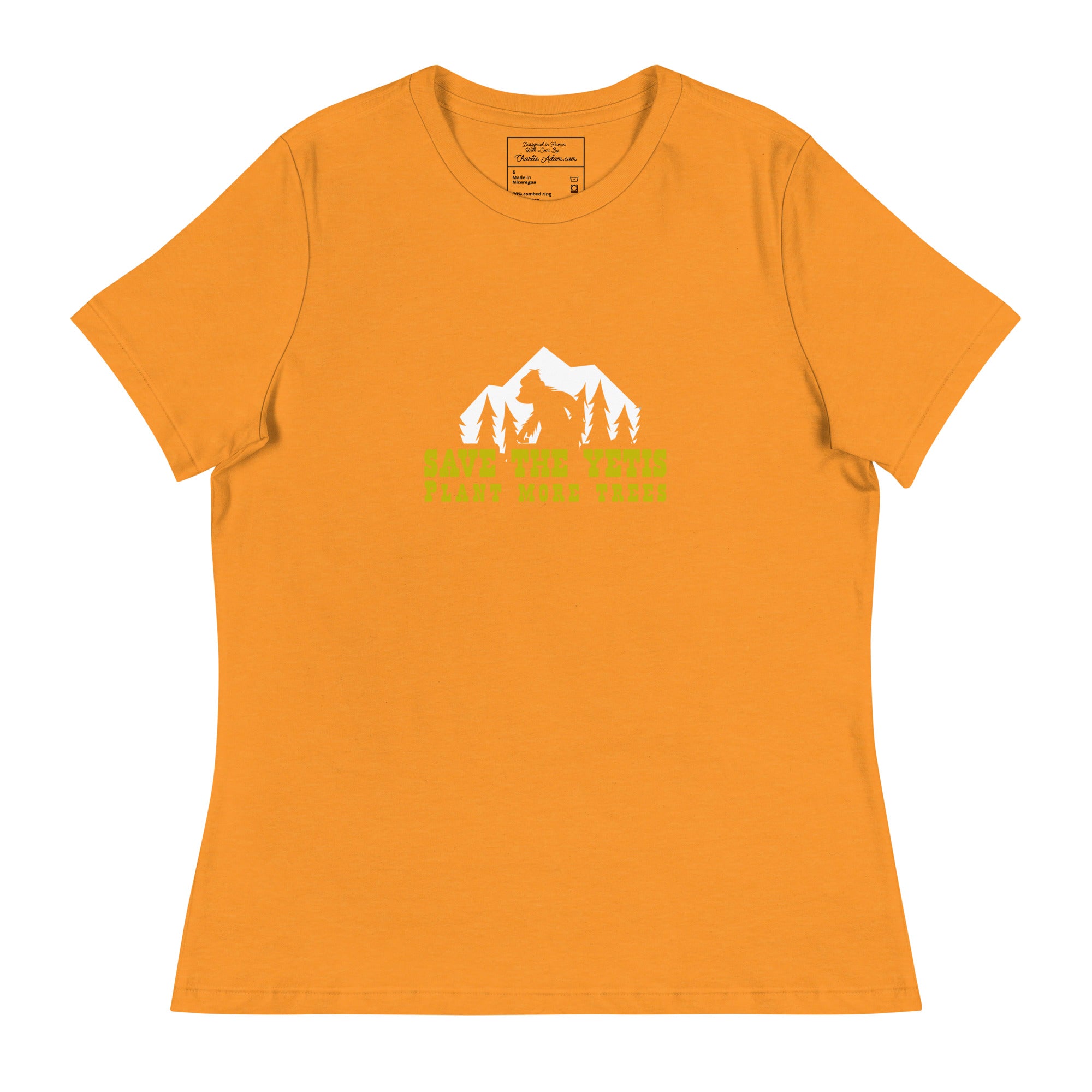Women's Relaxed T-Shirt Save the Yetis Plant more Trees on bright colors