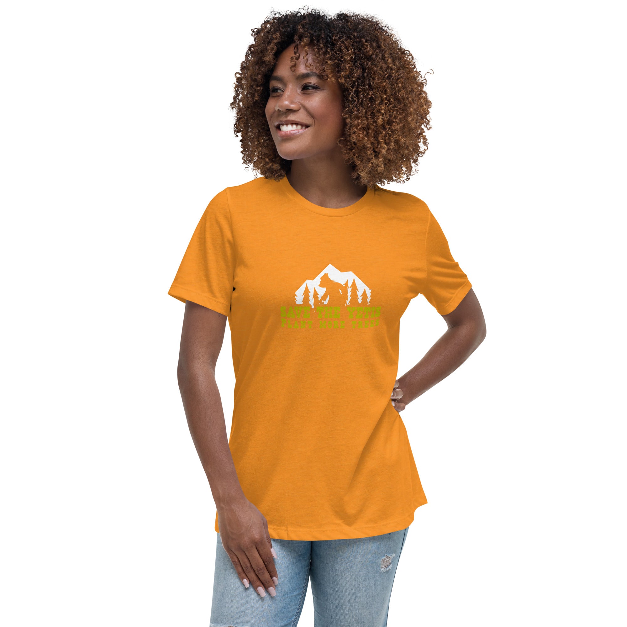 Women's Relaxed T-Shirt Save the Yetis Plant more Trees on bright colors