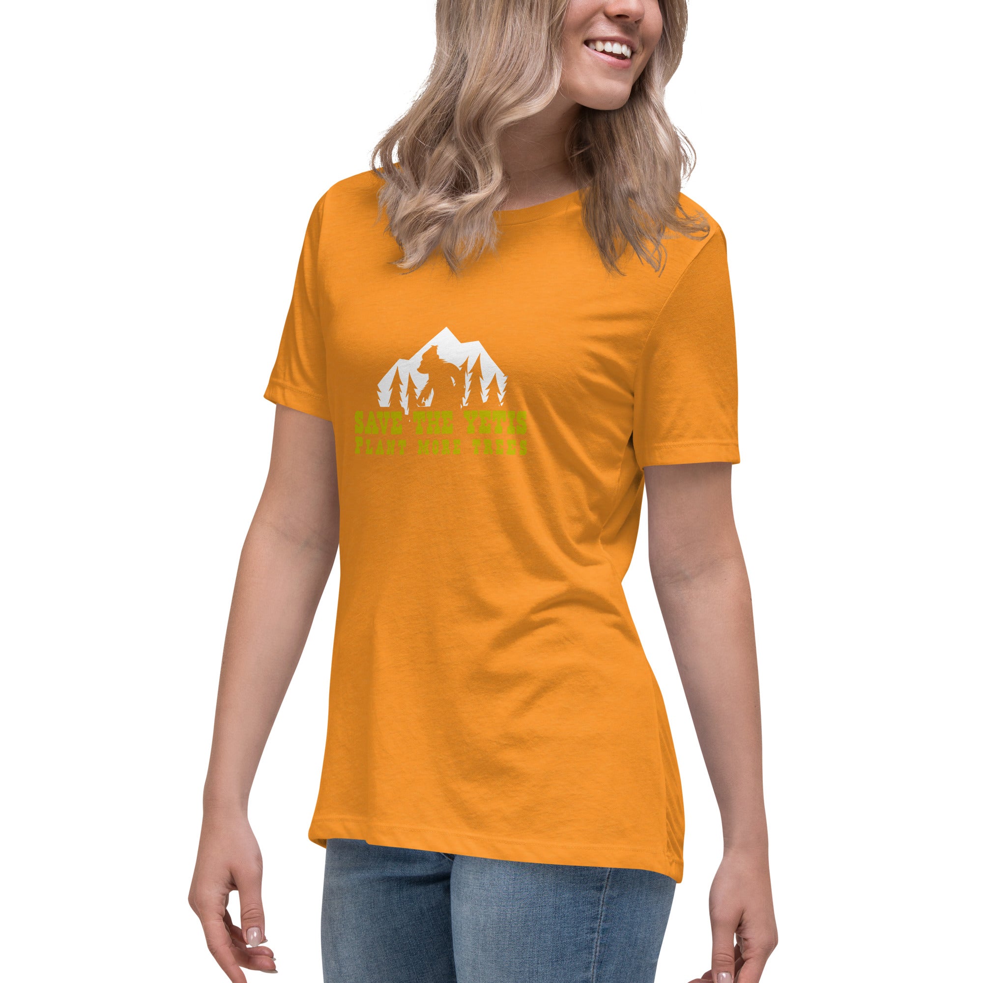 Women's Relaxed T-Shirt Save the Yetis Plant more Trees on bright colors