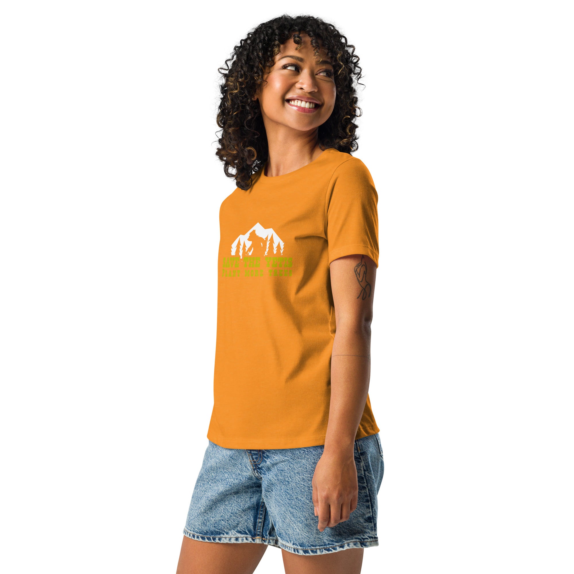 Women's Relaxed T-Shirt Save the Yetis Plant more Trees on bright colors