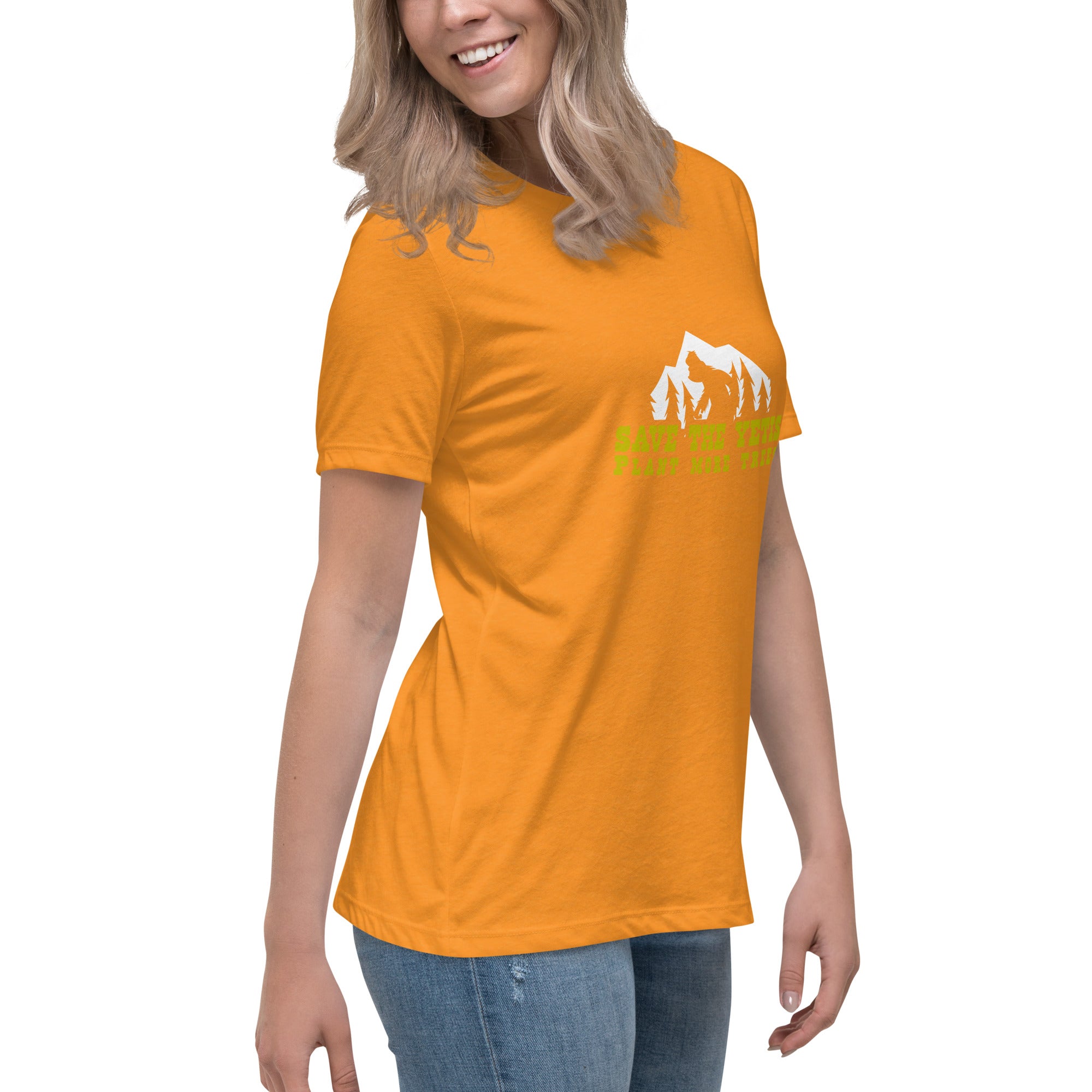 Women's Relaxed T-Shirt Save the Yetis Plant more Trees on bright colors