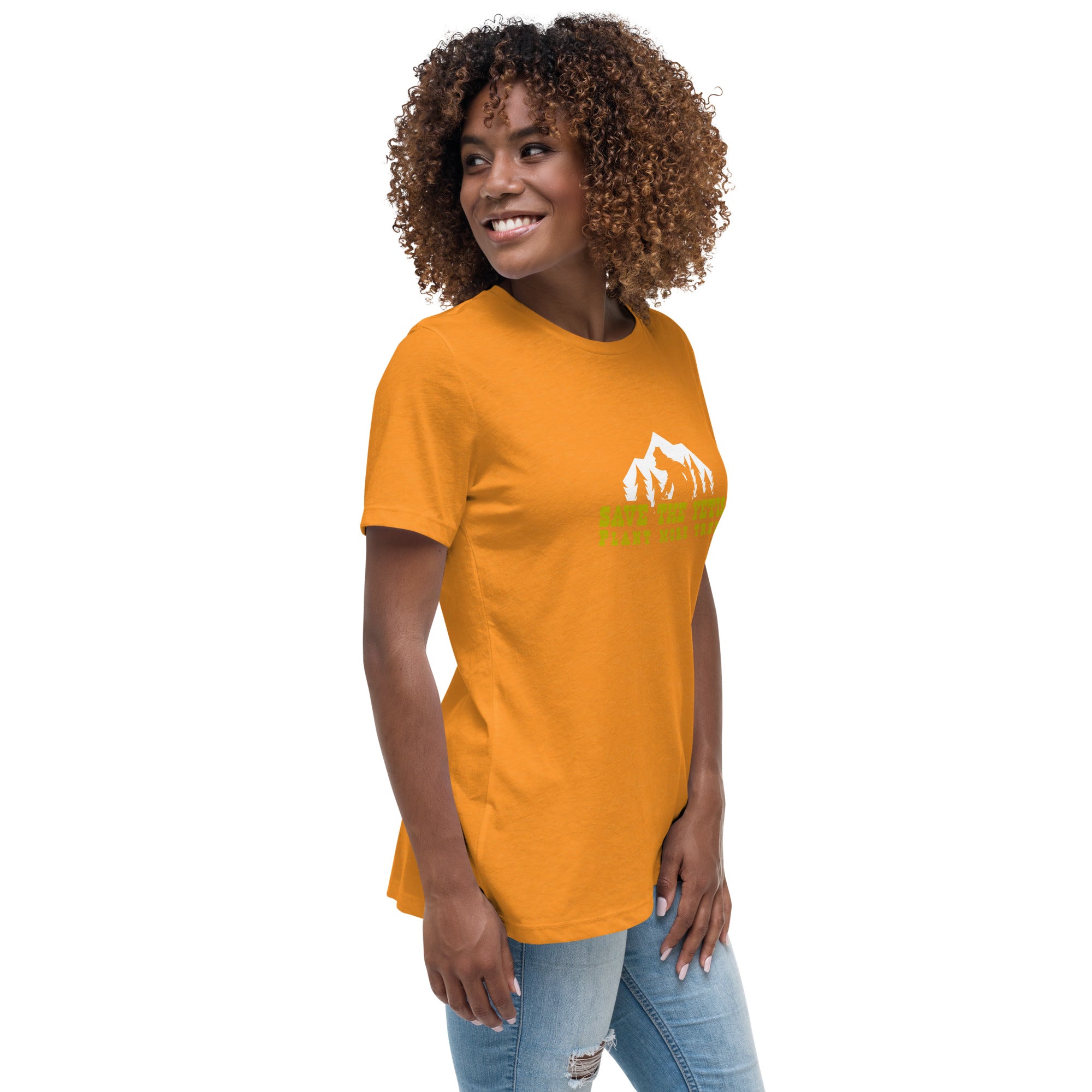 Women's Relaxed T-Shirt Save the Yetis Plant more Trees on bright colors