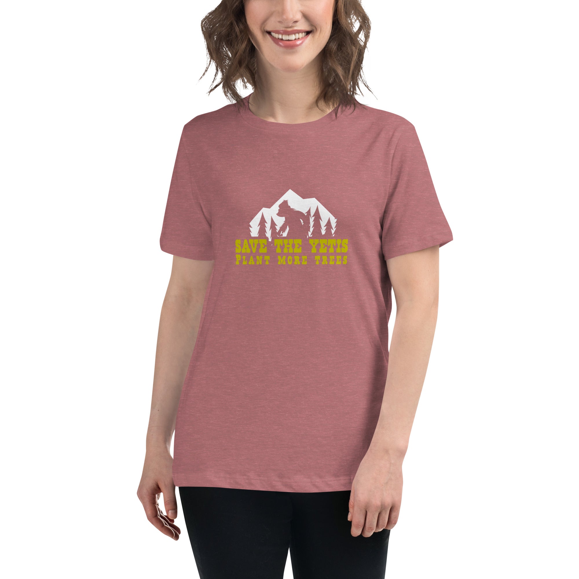 Women's Relaxed T-Shirt Save the Yetis Plant more Trees on bright colors