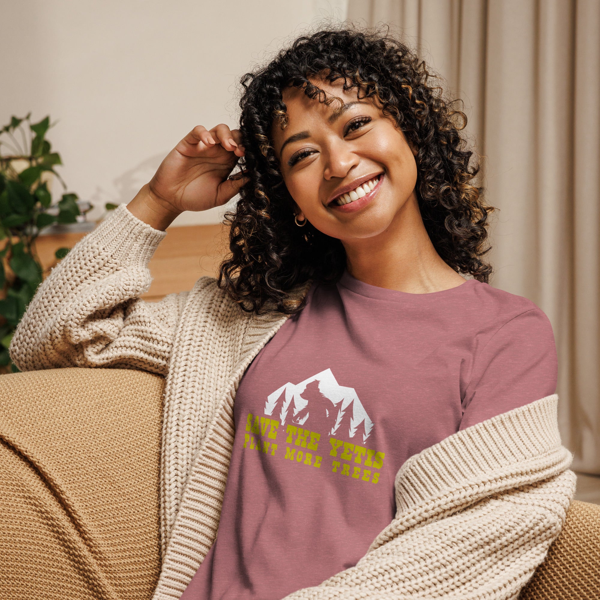 Women's Relaxed T-Shirt Save the Yetis Plant more Trees on bright colors