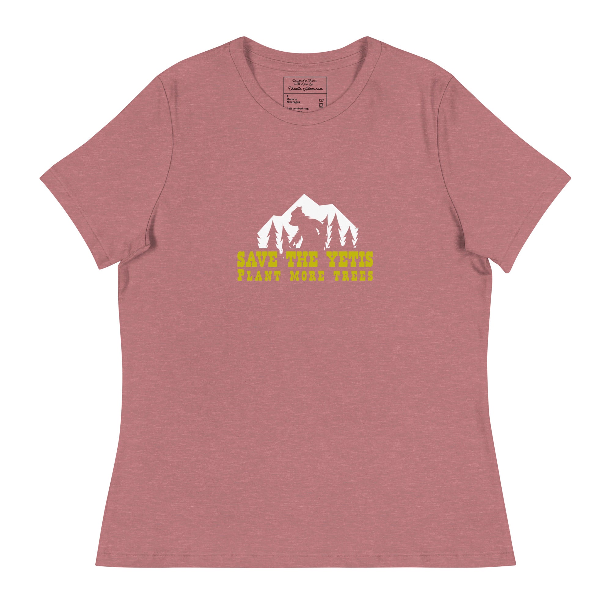 Women's Relaxed T-Shirt Save the Yetis Plant more Trees on bright colors