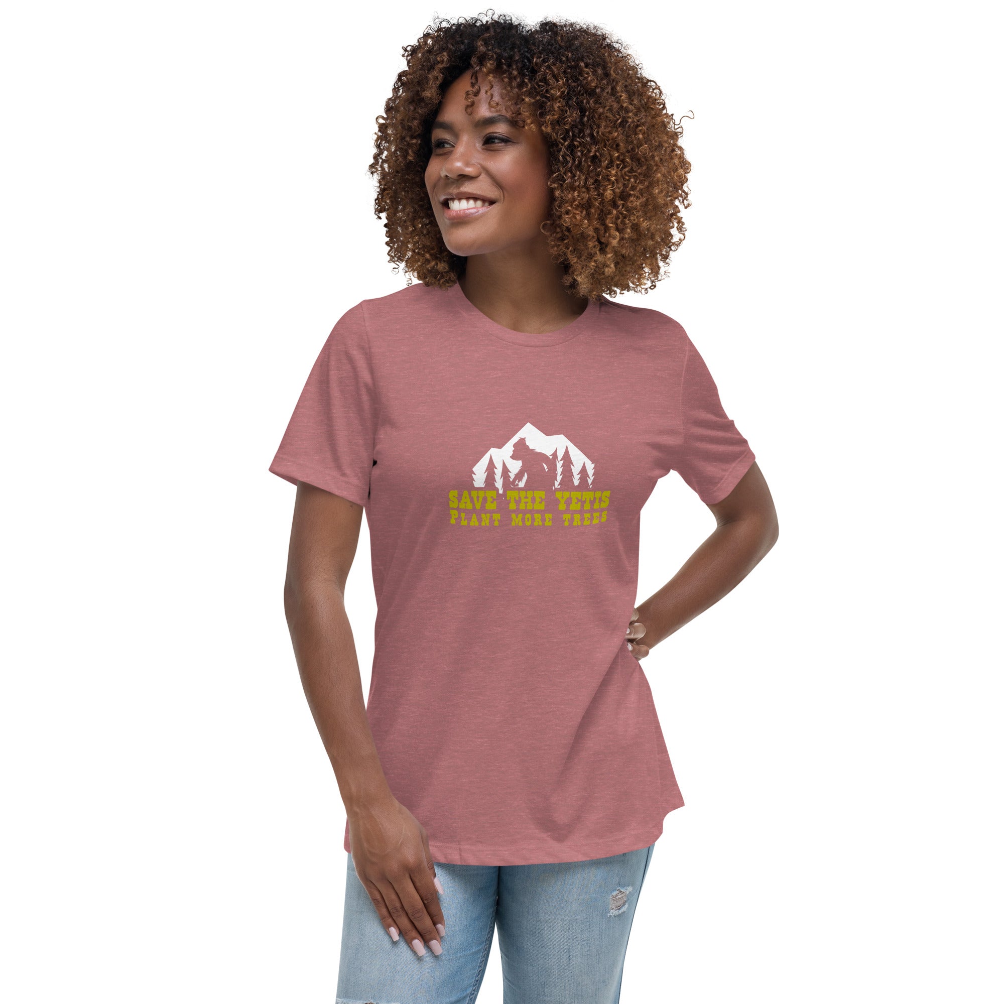 Women's Relaxed T-Shirt Save the Yetis Plant more Trees on bright colors