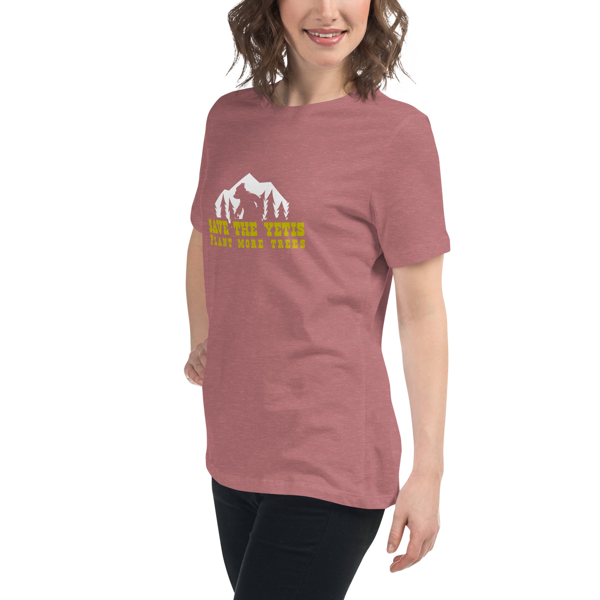 Women's Relaxed T-Shirt Save the Yetis Plant more Trees on bright colors