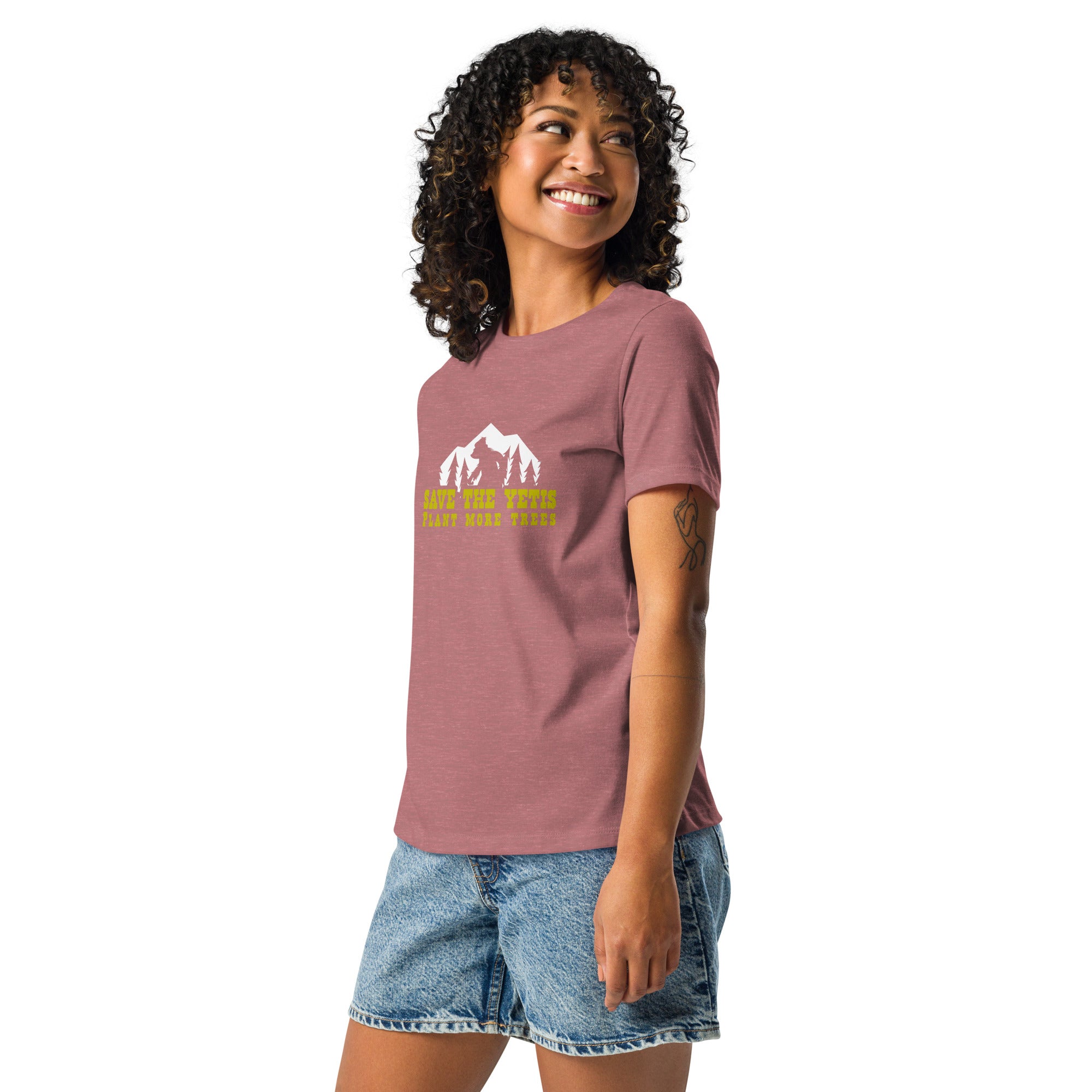 Women's Relaxed T-Shirt Save the Yetis Plant more Trees on bright colors