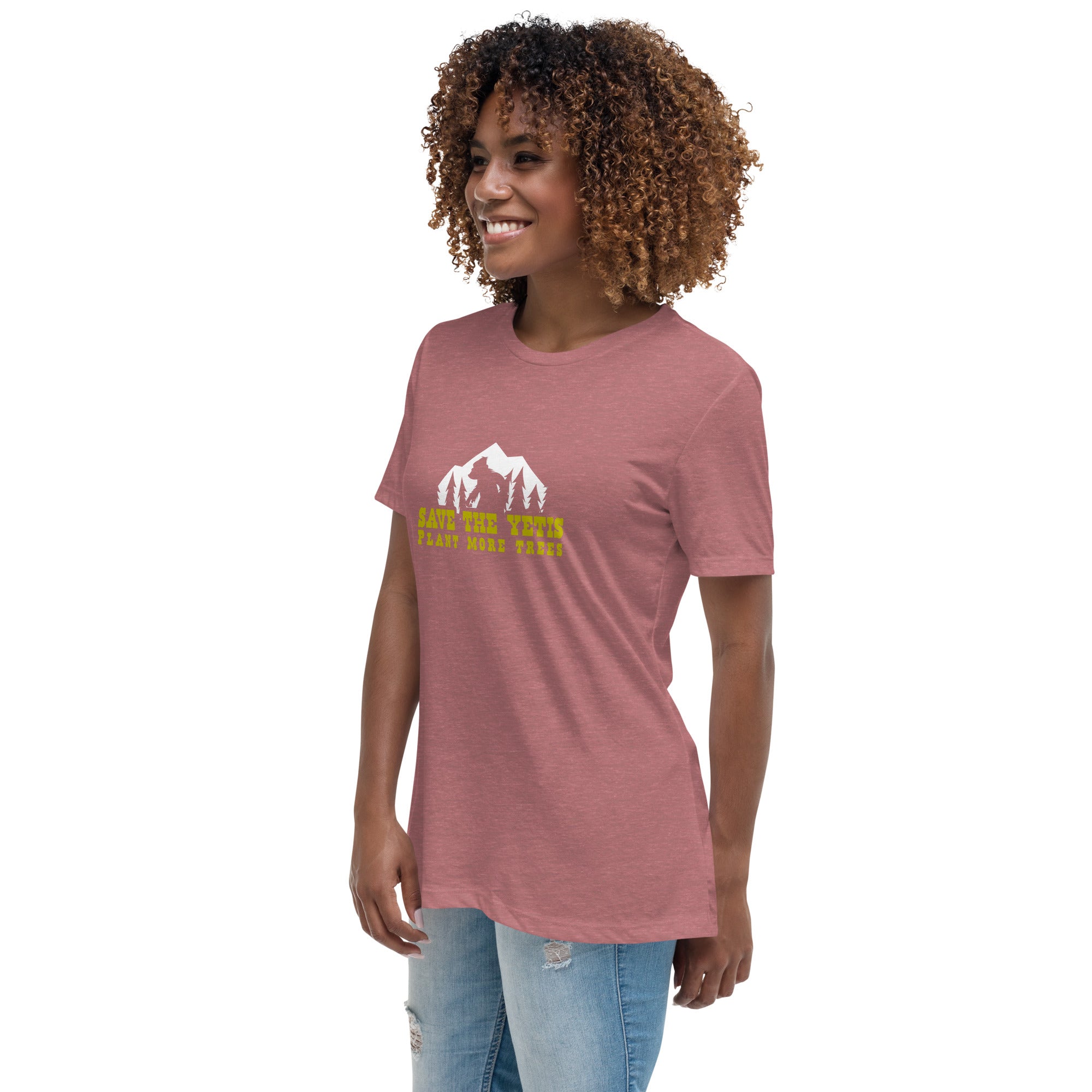 Women's Relaxed T-Shirt Save the Yetis Plant more Trees on bright colors