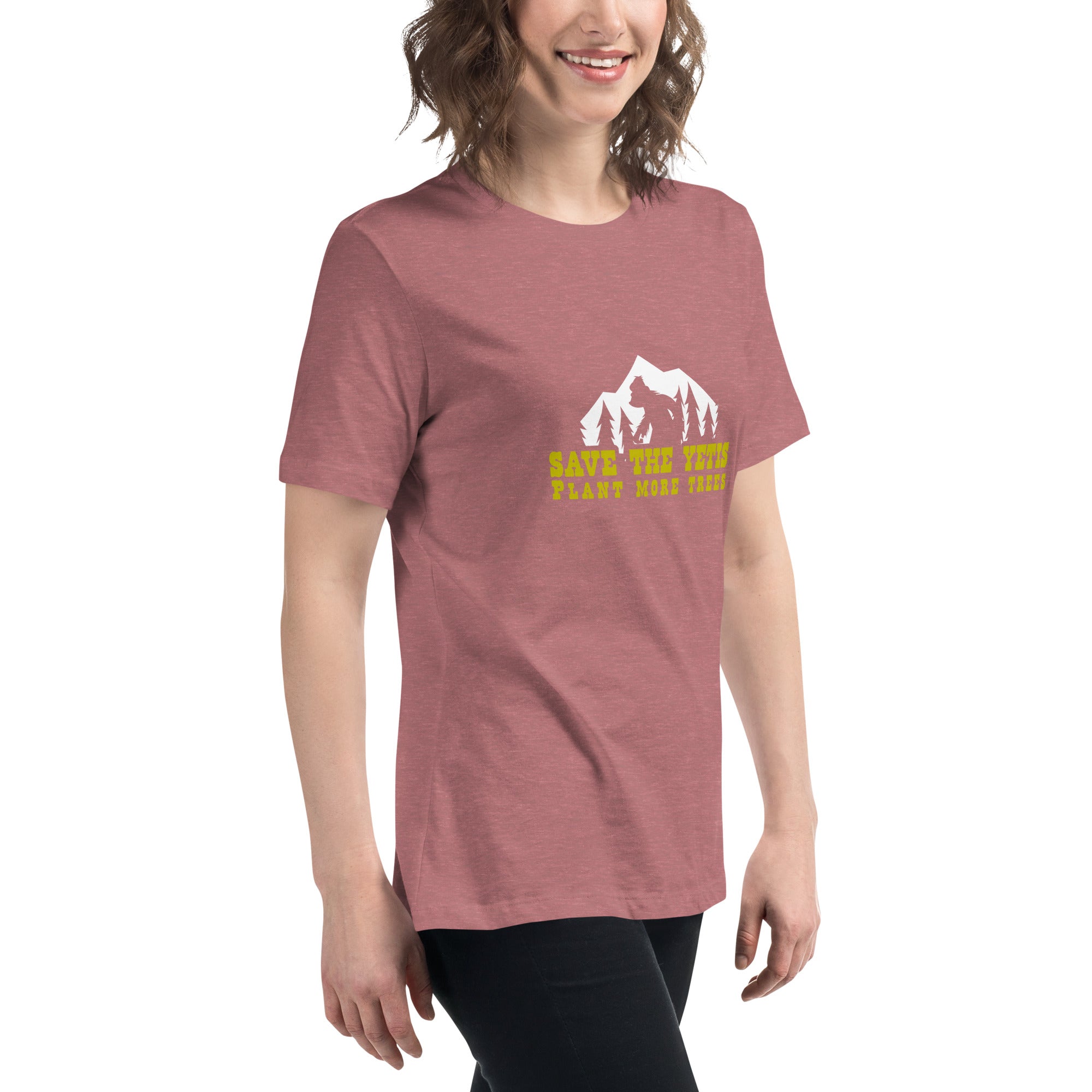 Women's Relaxed T-Shirt Save the Yetis Plant more Trees on bright colors