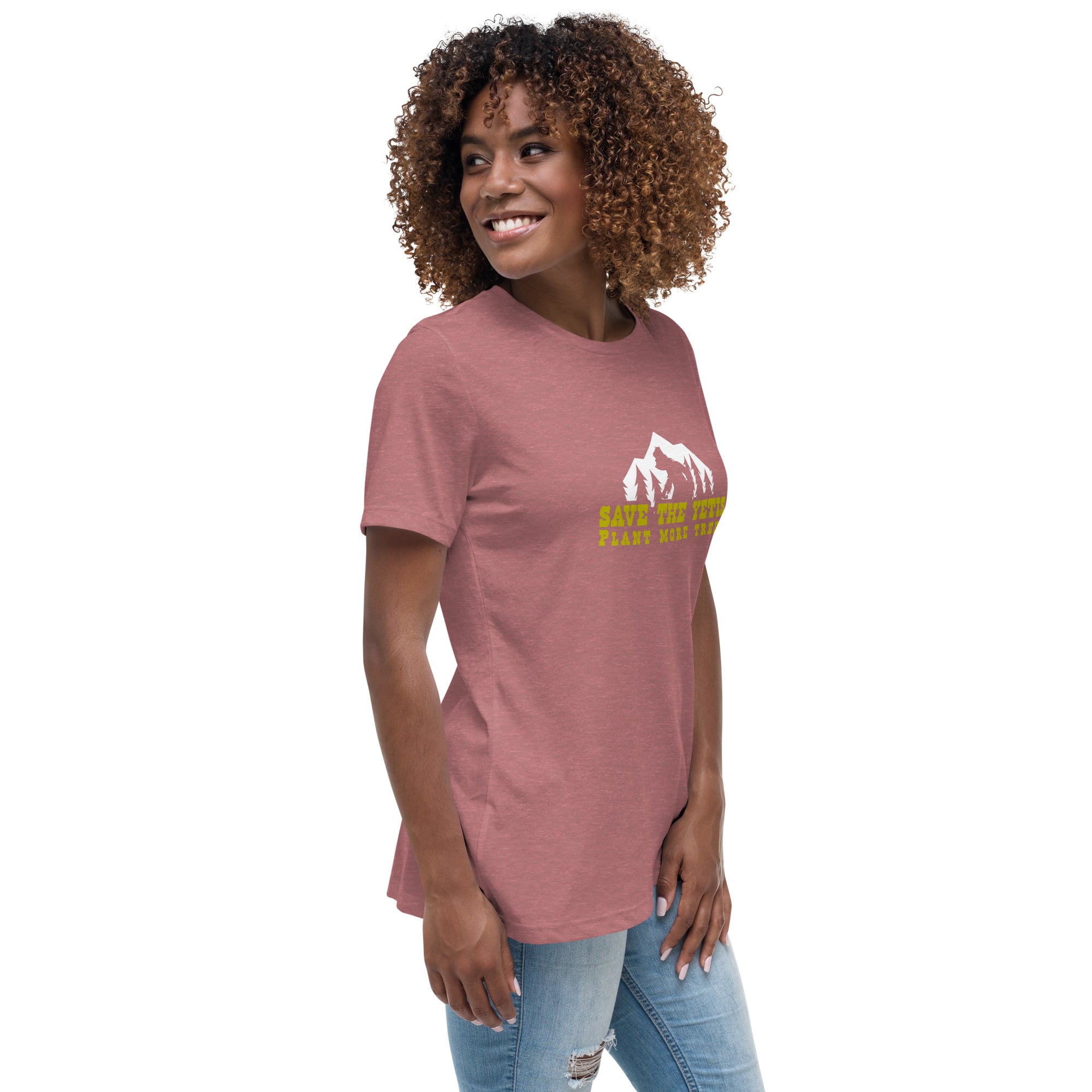Women's Relaxed T-Shirt Save the Yetis Plant more Trees on bright colors