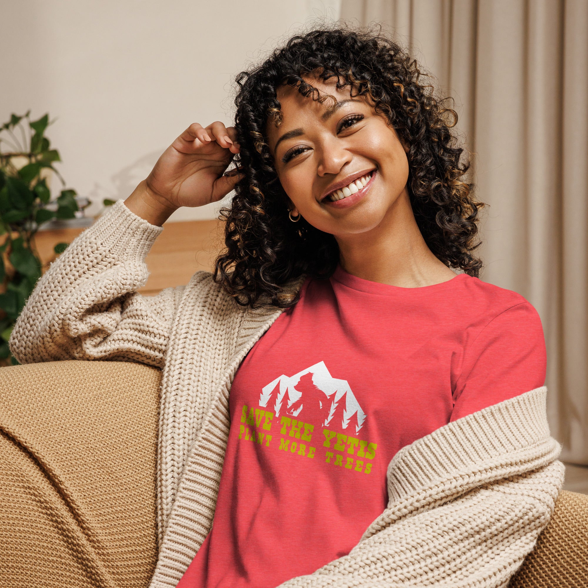 Women's Relaxed T-Shirt Save the Yetis Plant more Trees on bright colors