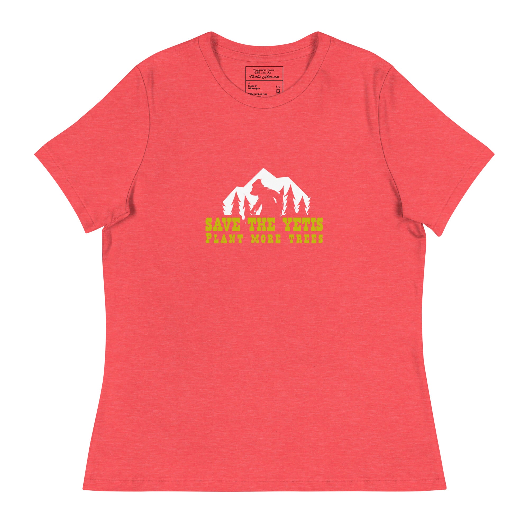 Women's Relaxed T-Shirt Save the Yetis Plant more Trees on bright colors