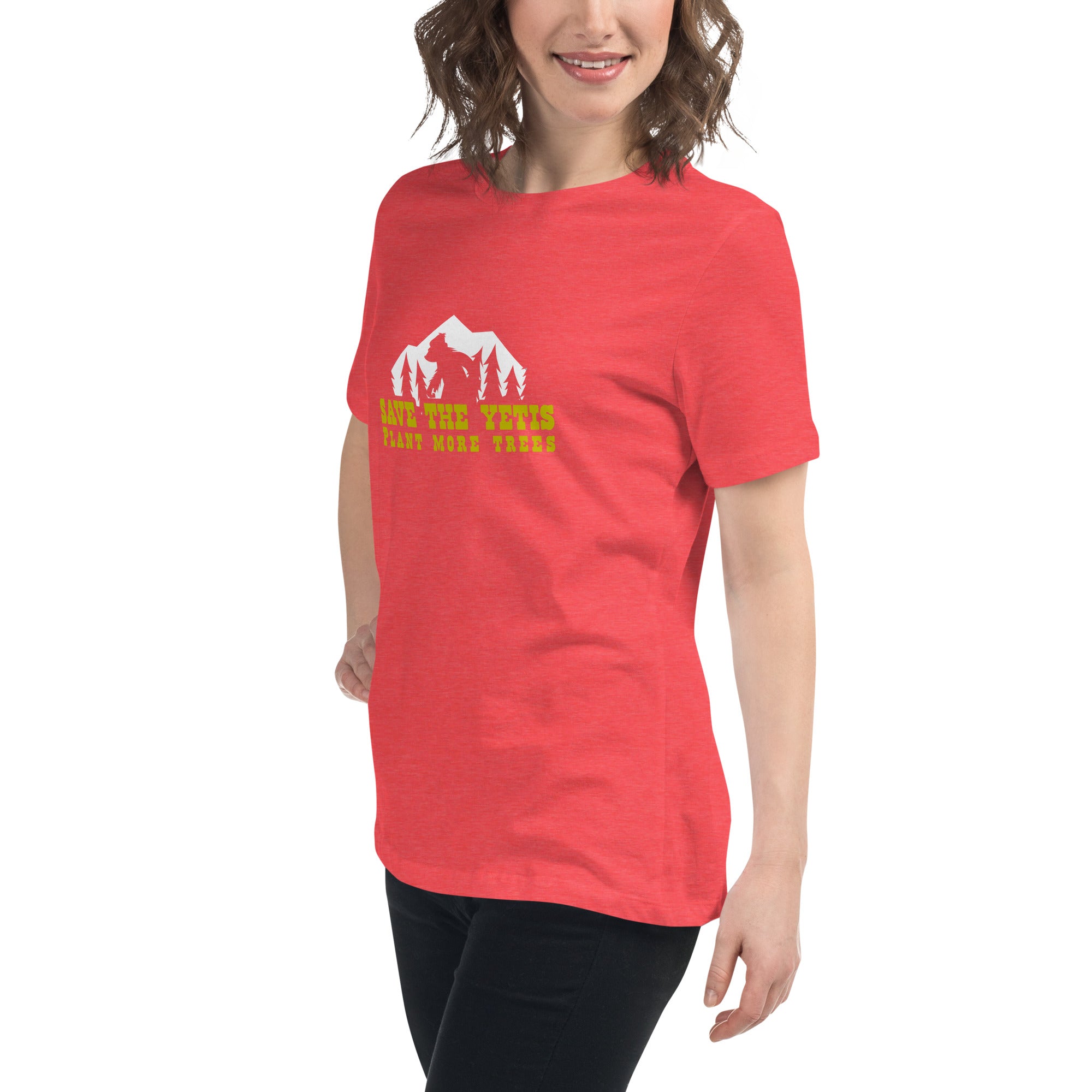 Women's Relaxed T-Shirt Save the Yetis Plant more Trees on bright colors